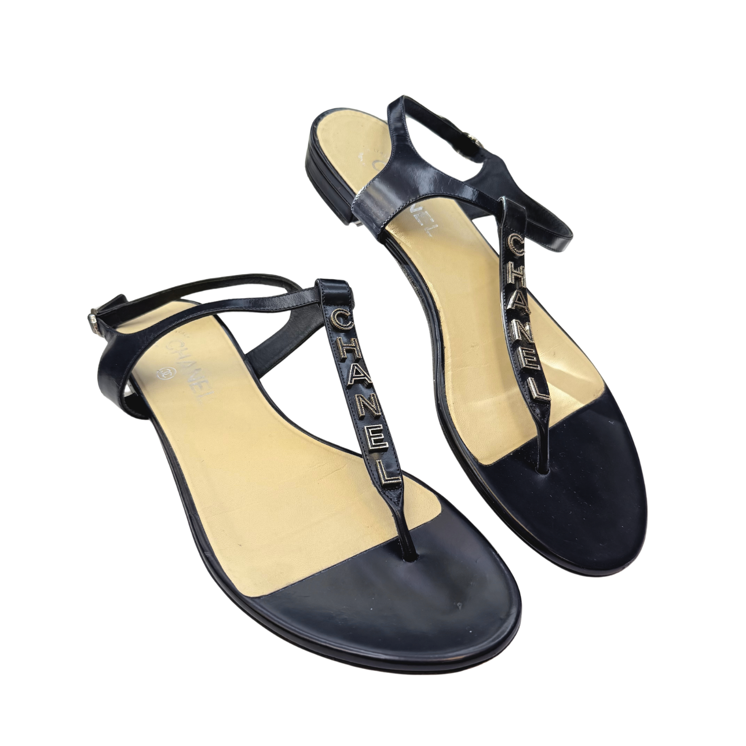 Chanel Interlocking CC T-Strap Sandals Black