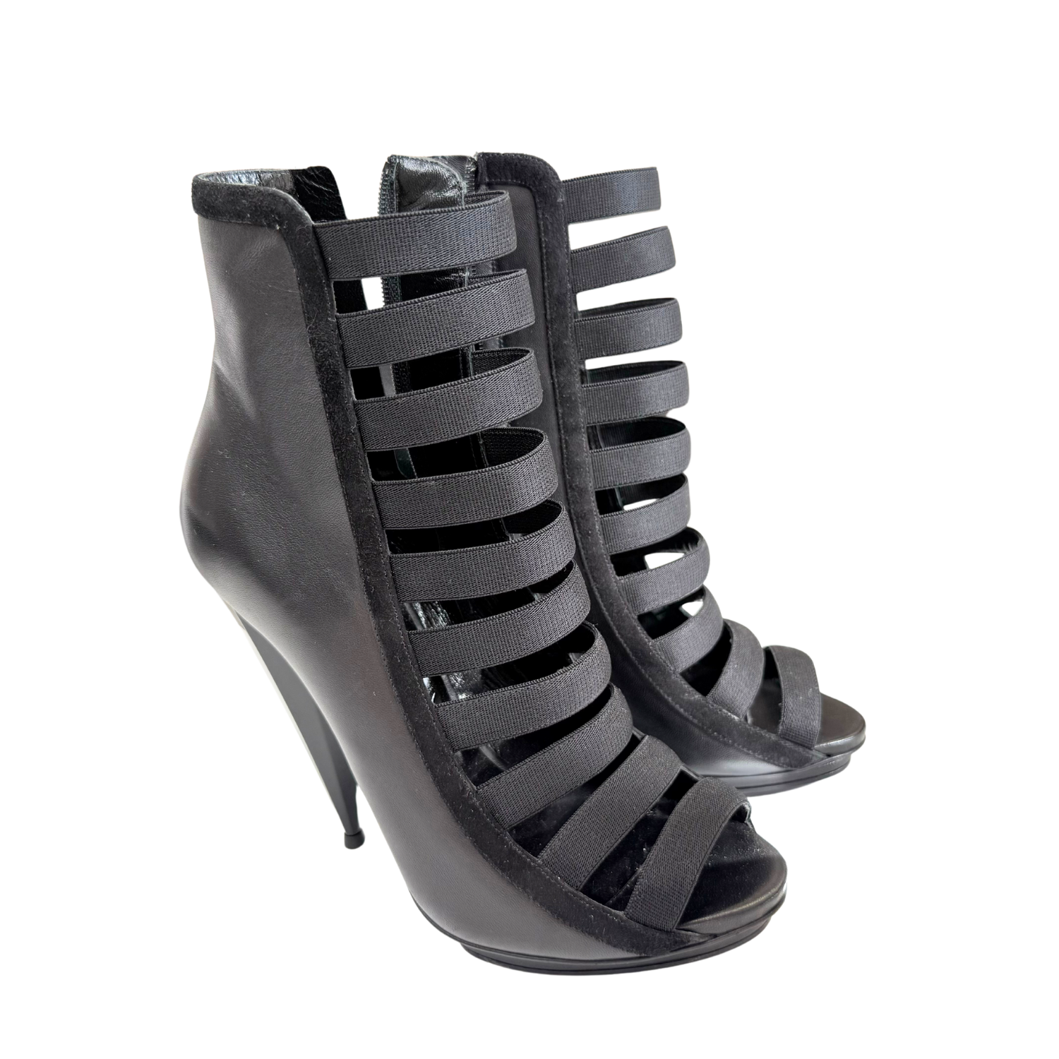 Gucci Nappa Kid Scamosciato Elastic Olimpia Open Toe Booties Black