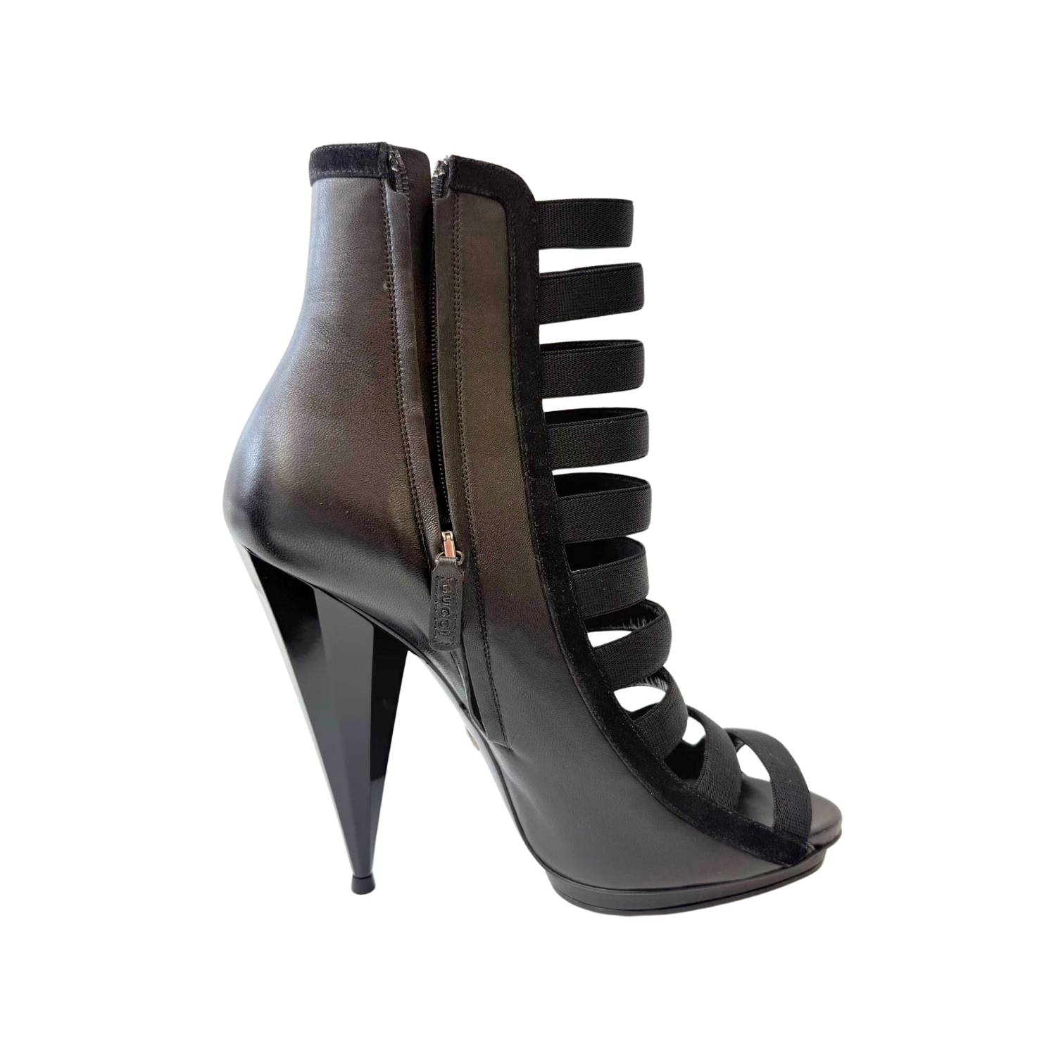 Gucci Nappa Kid Scamosciato Elastic Olimpia Open Toe Booties Black