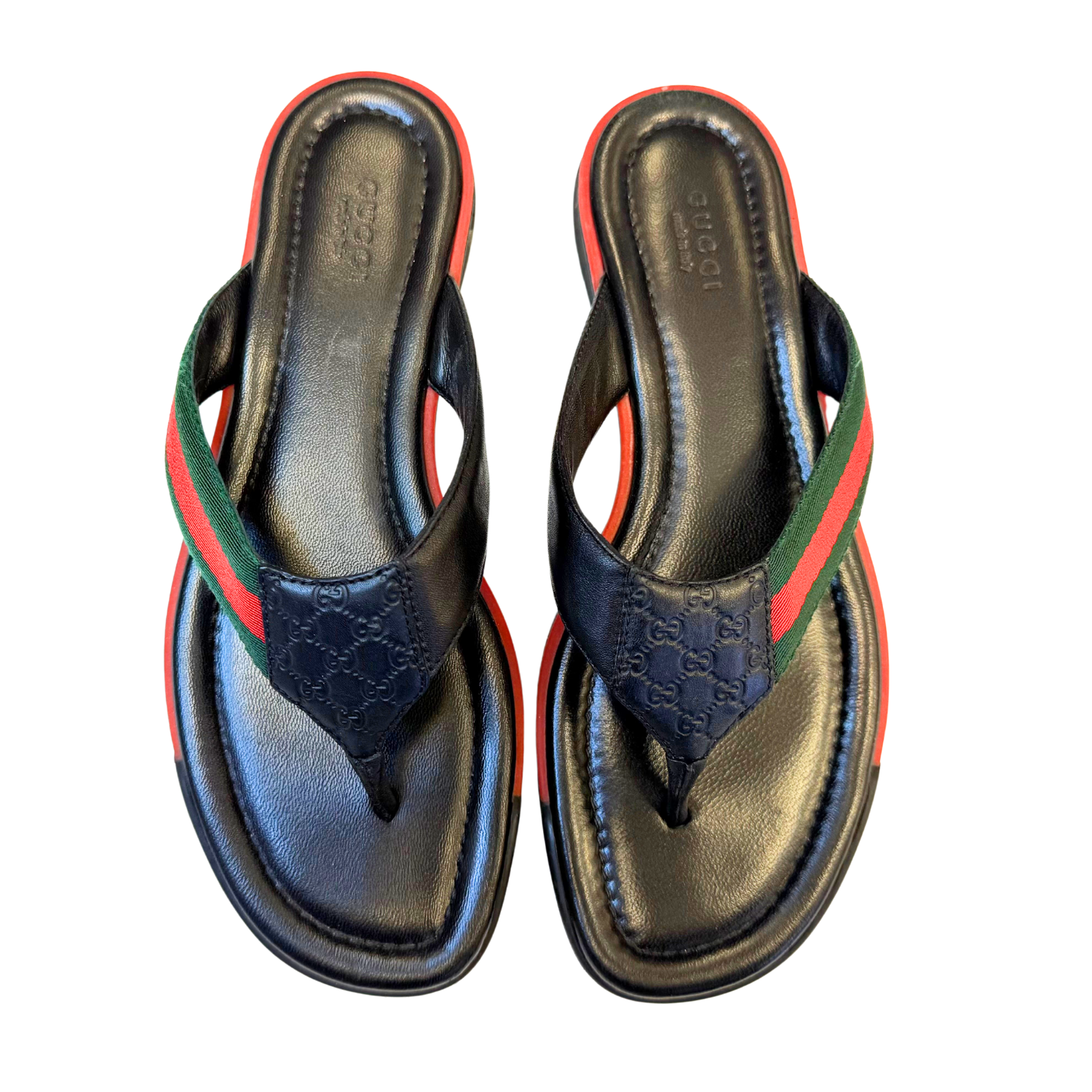 Gucci Web Accent Leather Thongs