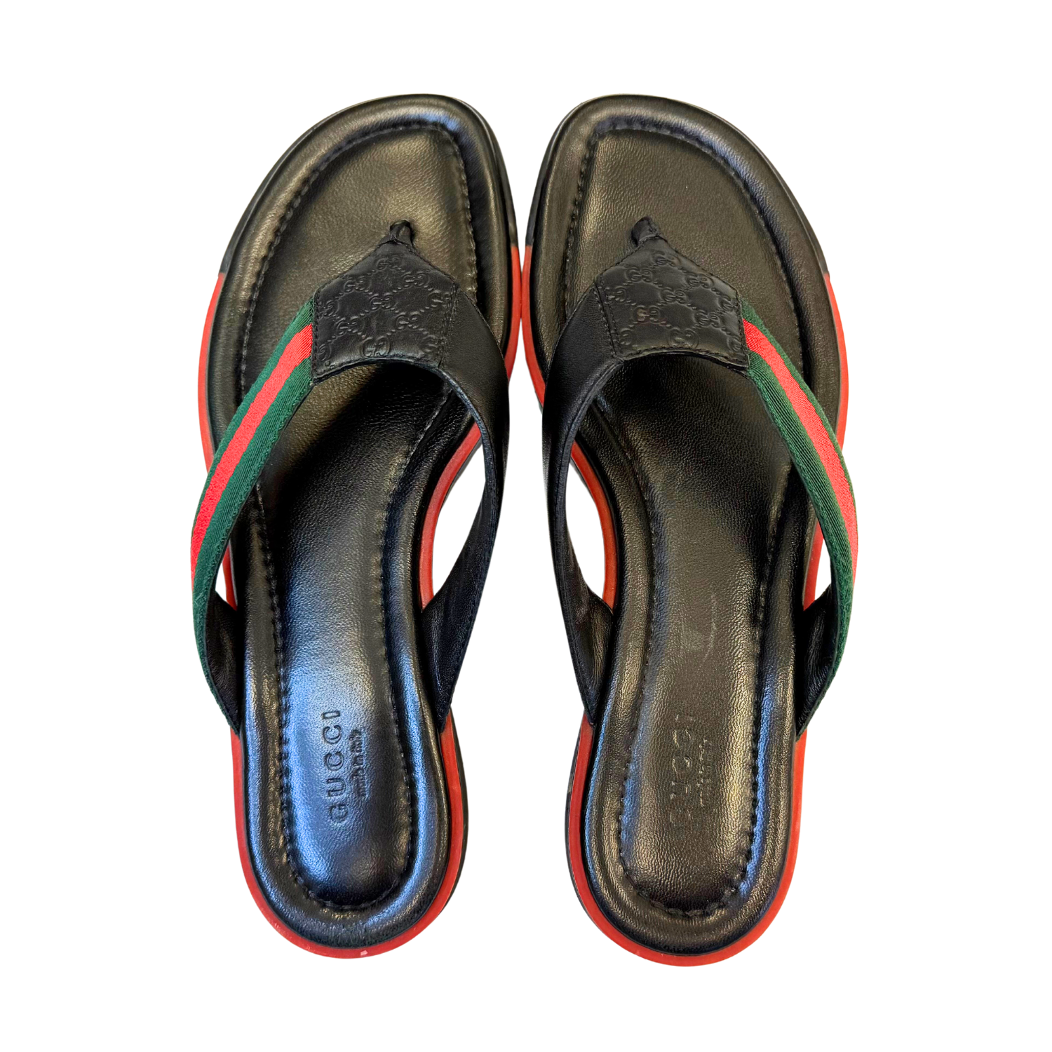 Gucci Web Accent Leather Thongs