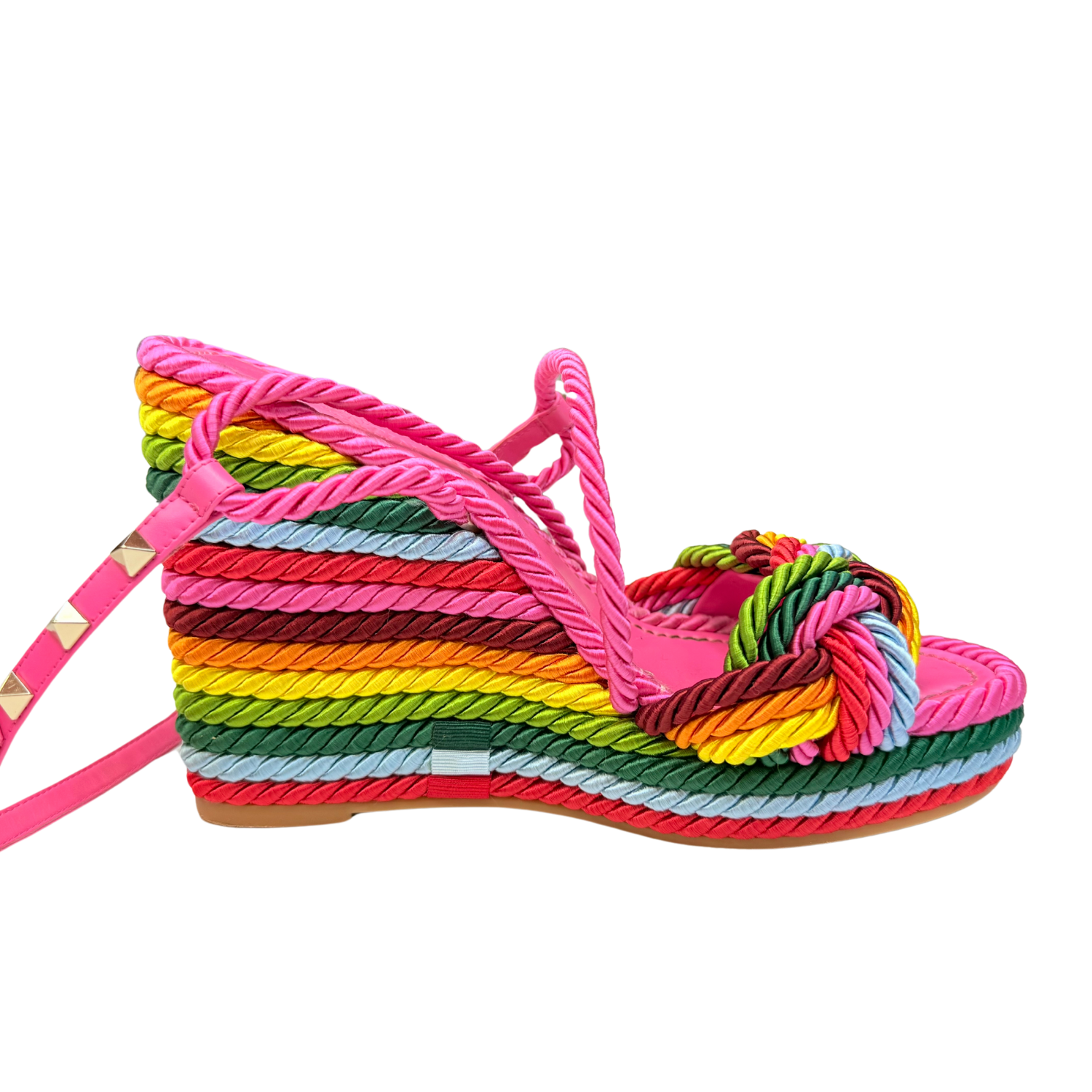 Valentino Rockstud Accents Satin Espadrille Wedges Rainbow