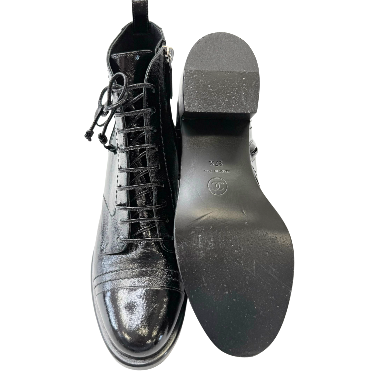 Chanel Lambskin Leather Combat Boots Black