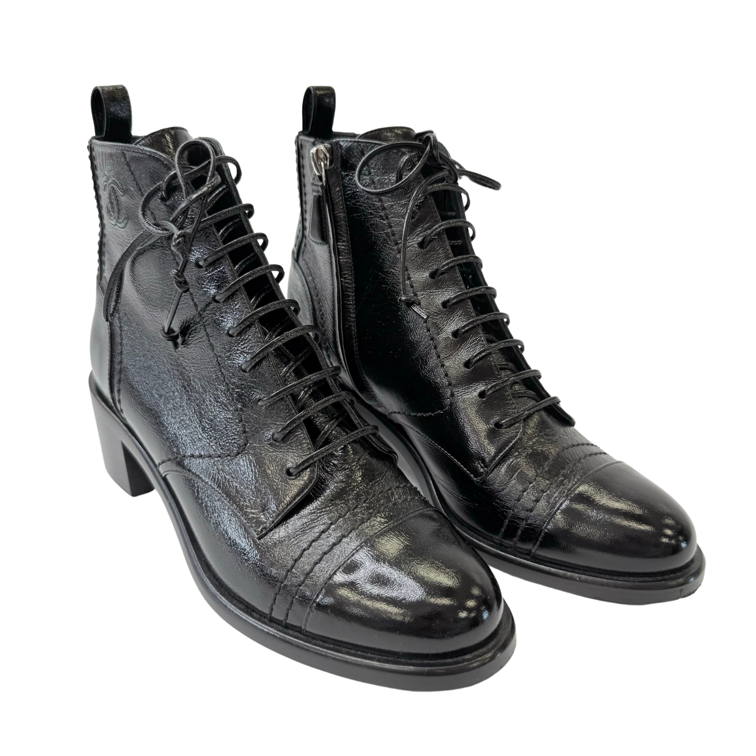 Chanel Lambskin Leather Combat Boots Black