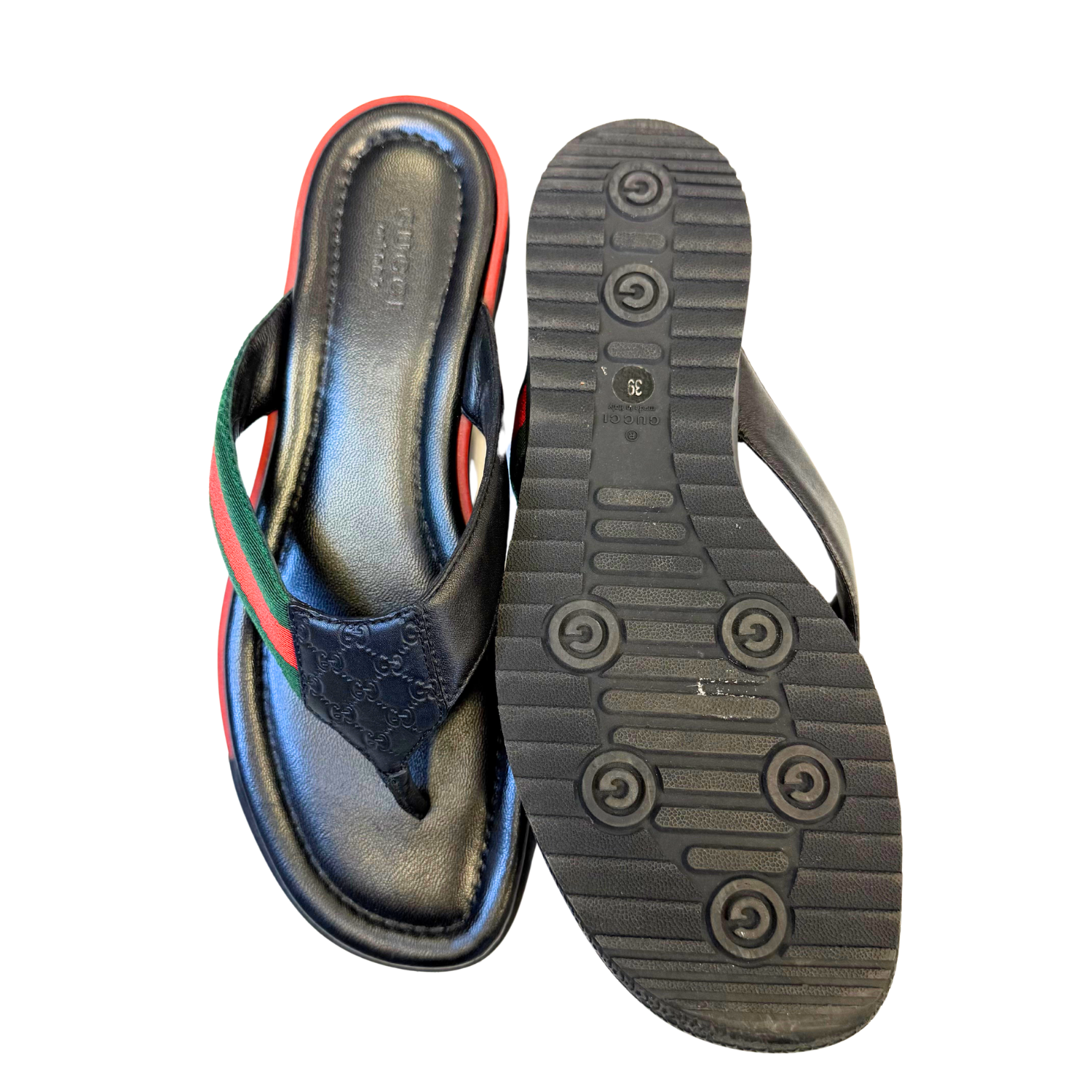 Gucci Web Accent Leather Thongs