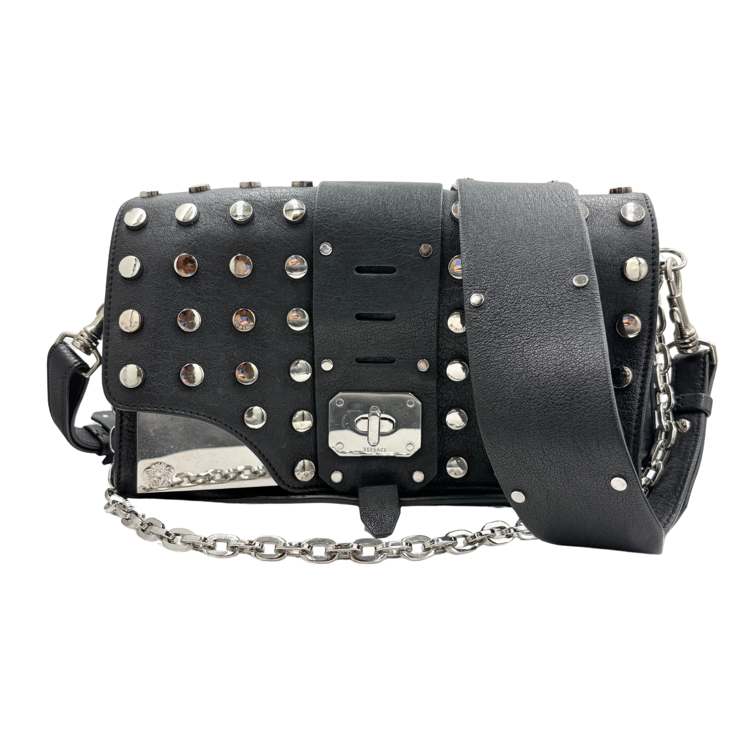 Versace Studded Stardust Flap Bag Black