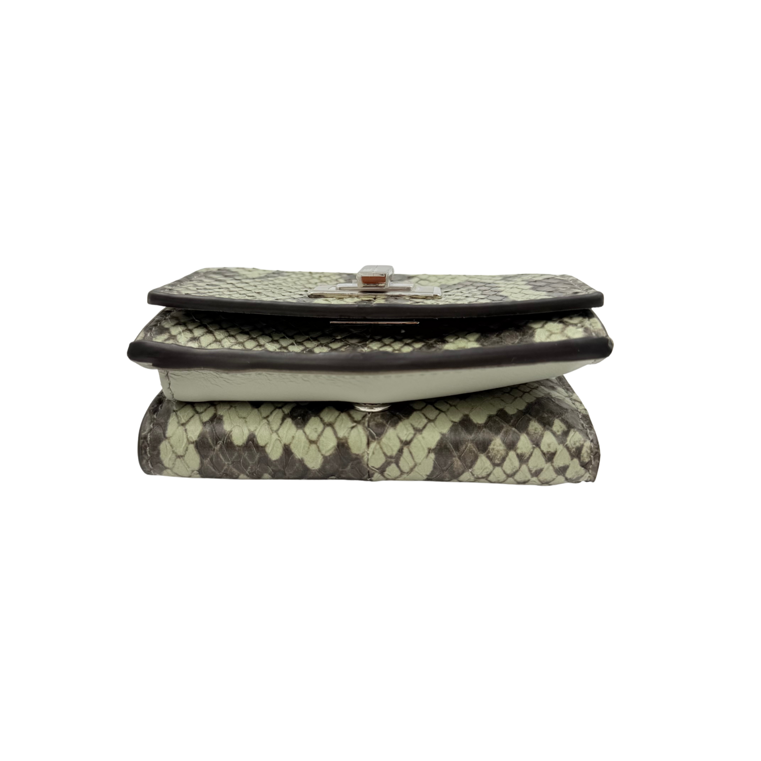 Fendi Elaphe Vitello Grace Python Print Mini Trifold Wallet Green Tea