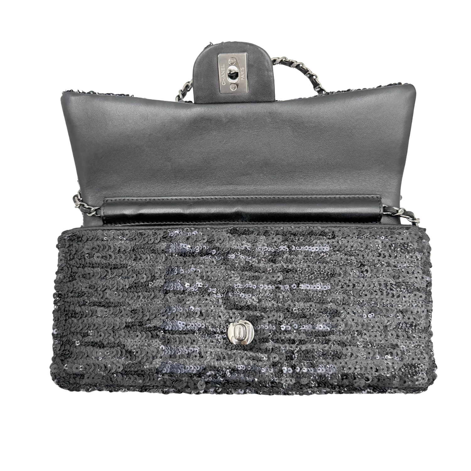 Chanel East West Flap Bag Black Sequin