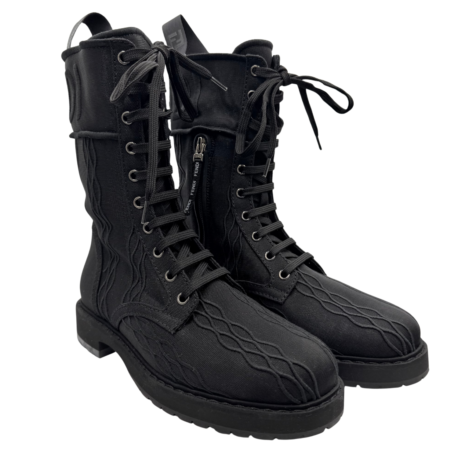 Fendi Mesh Embroidered Accent Combat Boots Black