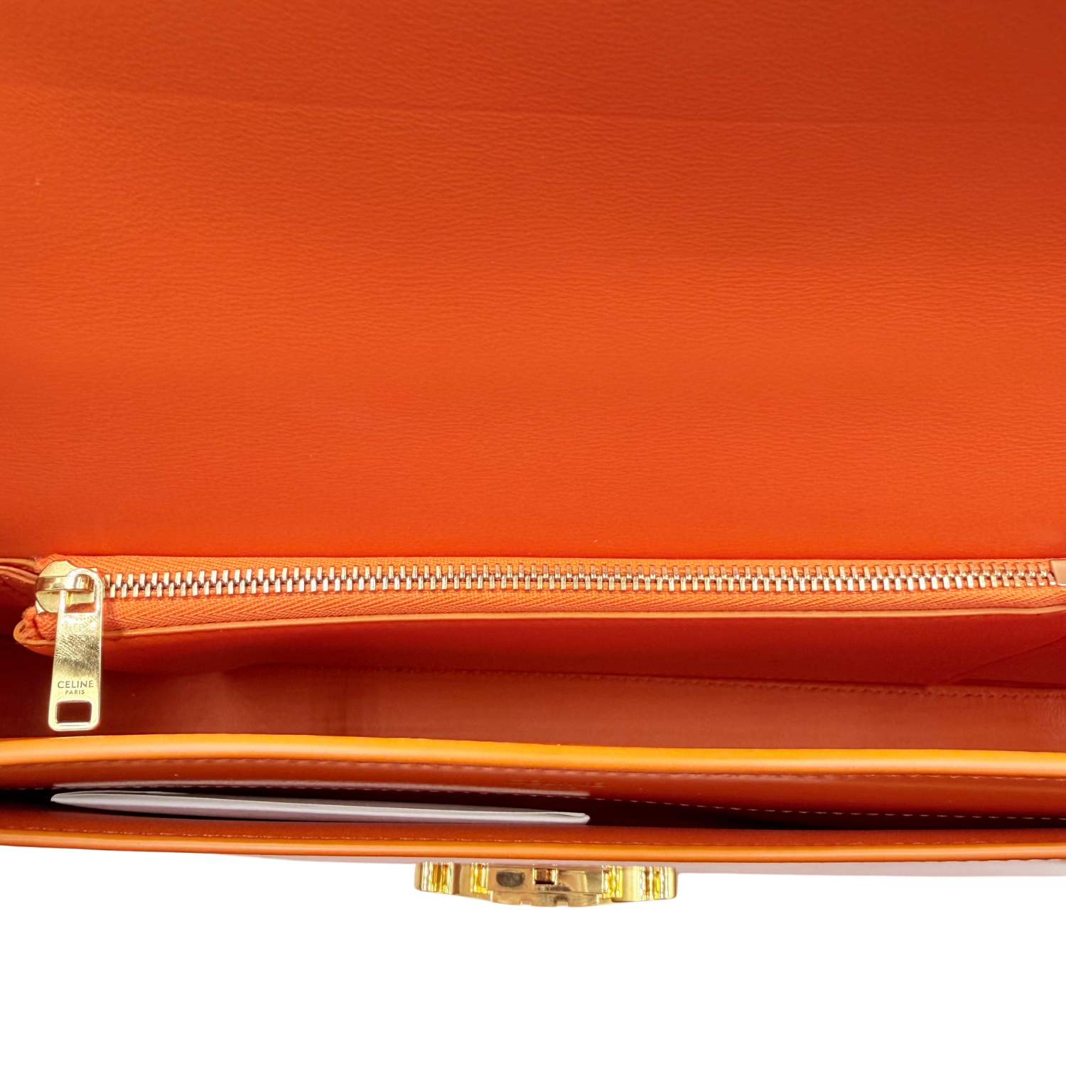 Celine Leather Triomphe Chain Shoulder Bag Orange