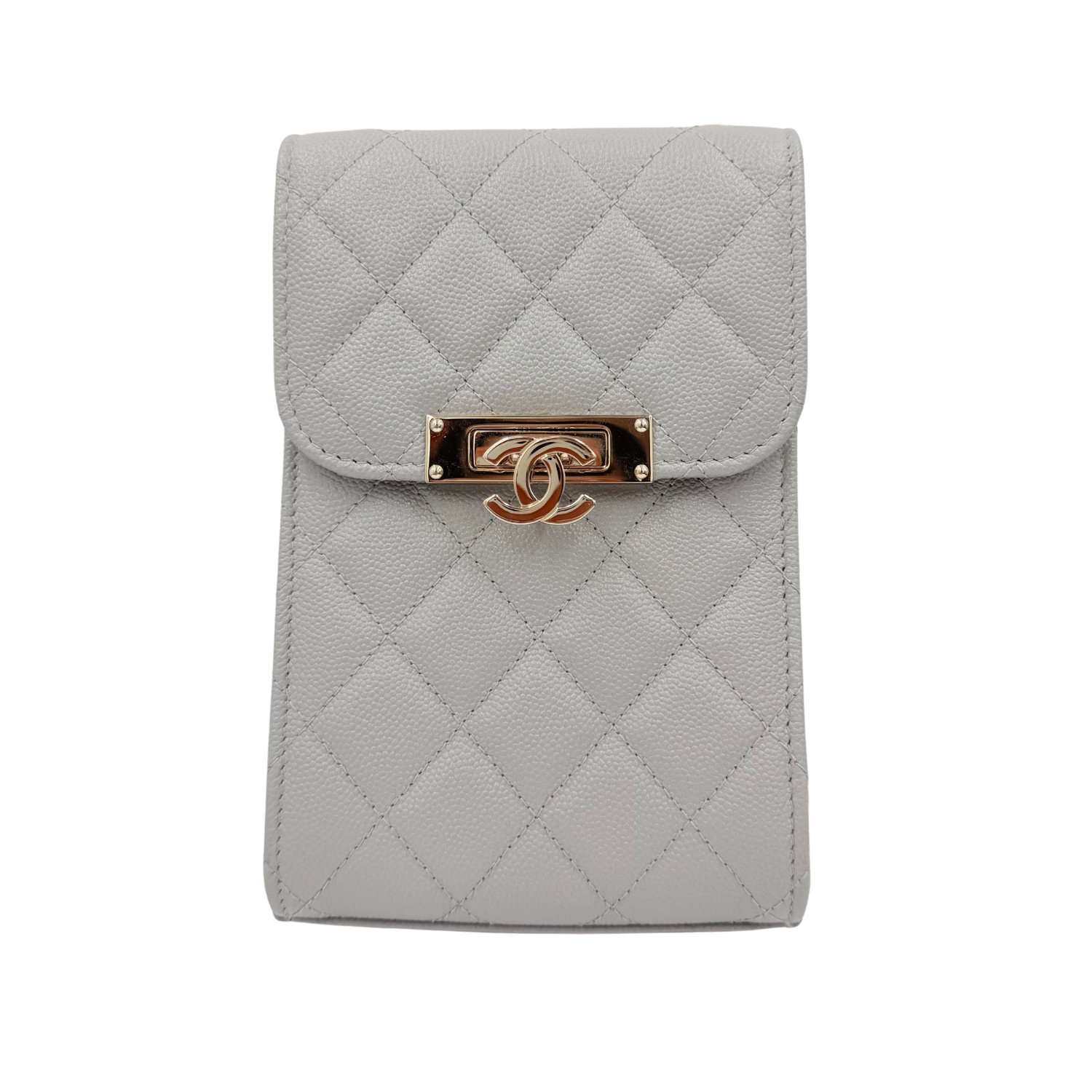 Chanel Caviar Quilted Leather Double Strap Crossbody Bag Light Gray