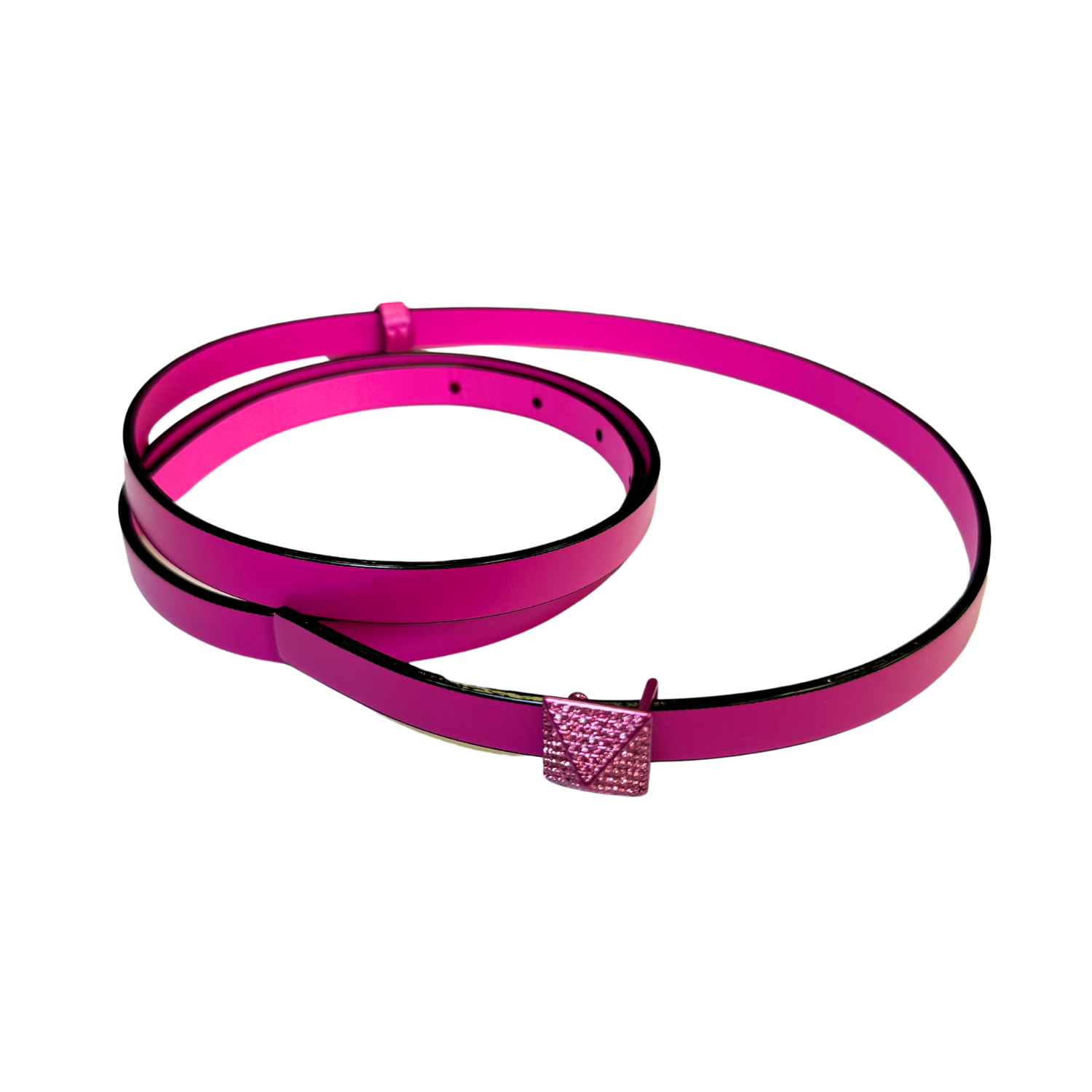 Valentino 21cm One Stud Thin Leather Belt Neon Pink