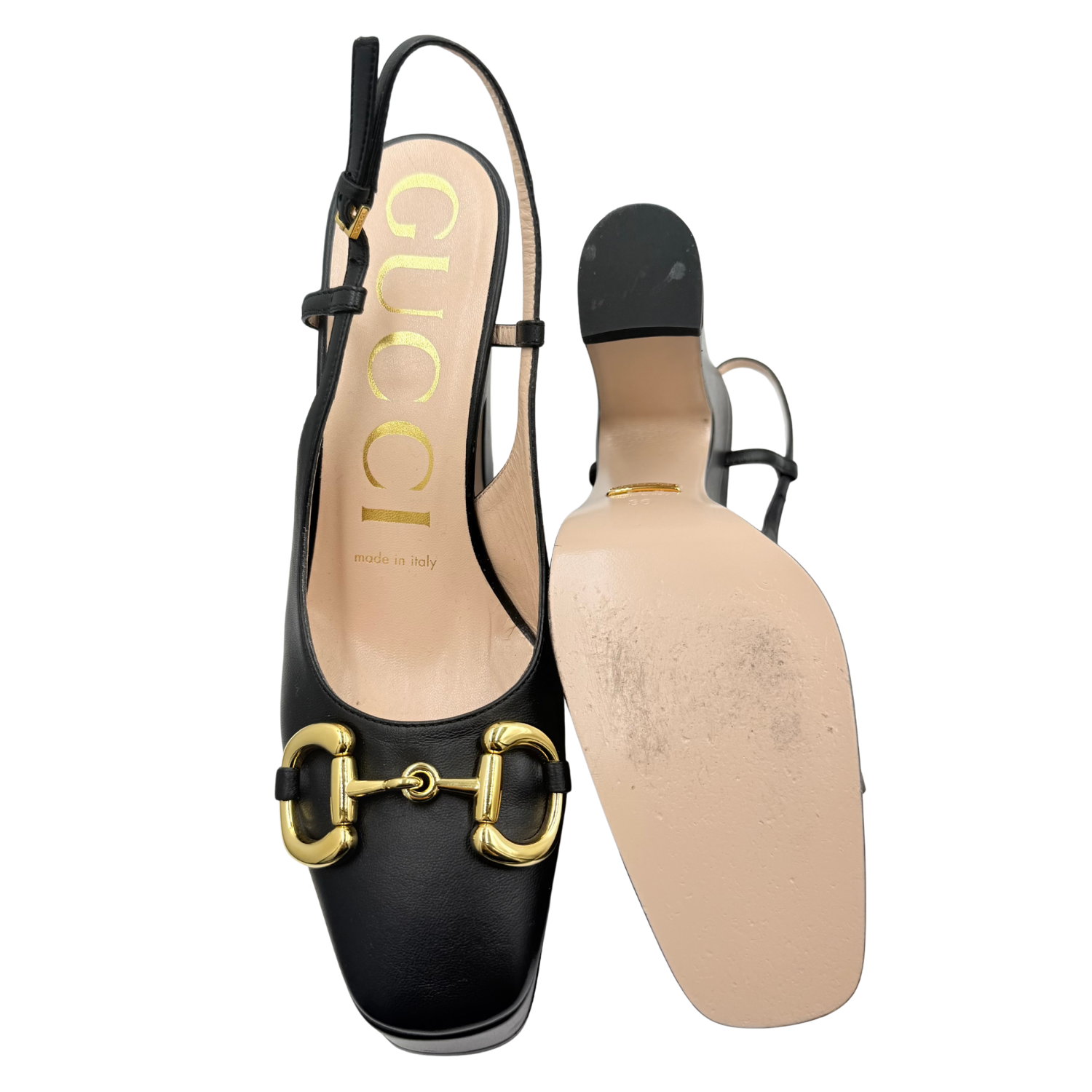 Gucci 120mm Horsebit Accent Leather Slingback Pumps Black