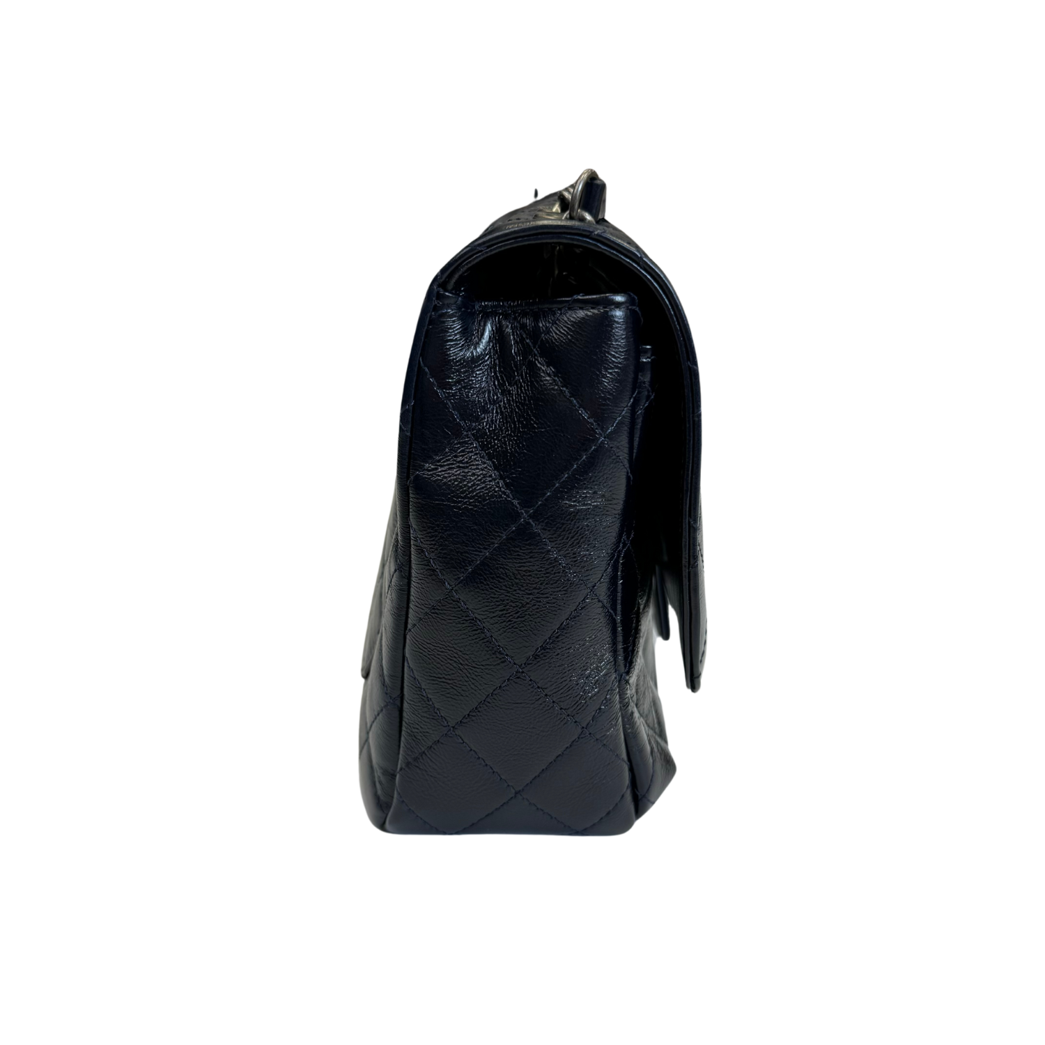 Chanel Single Flap Quilted Crinkled Calfskin Bag Navy