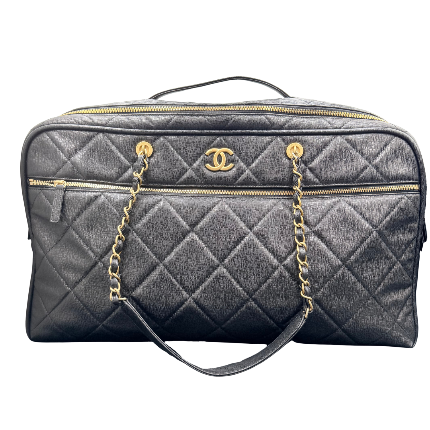 Chanel Limited Collection Large Caviar Quilted Leather Travel Bowling Bag Black