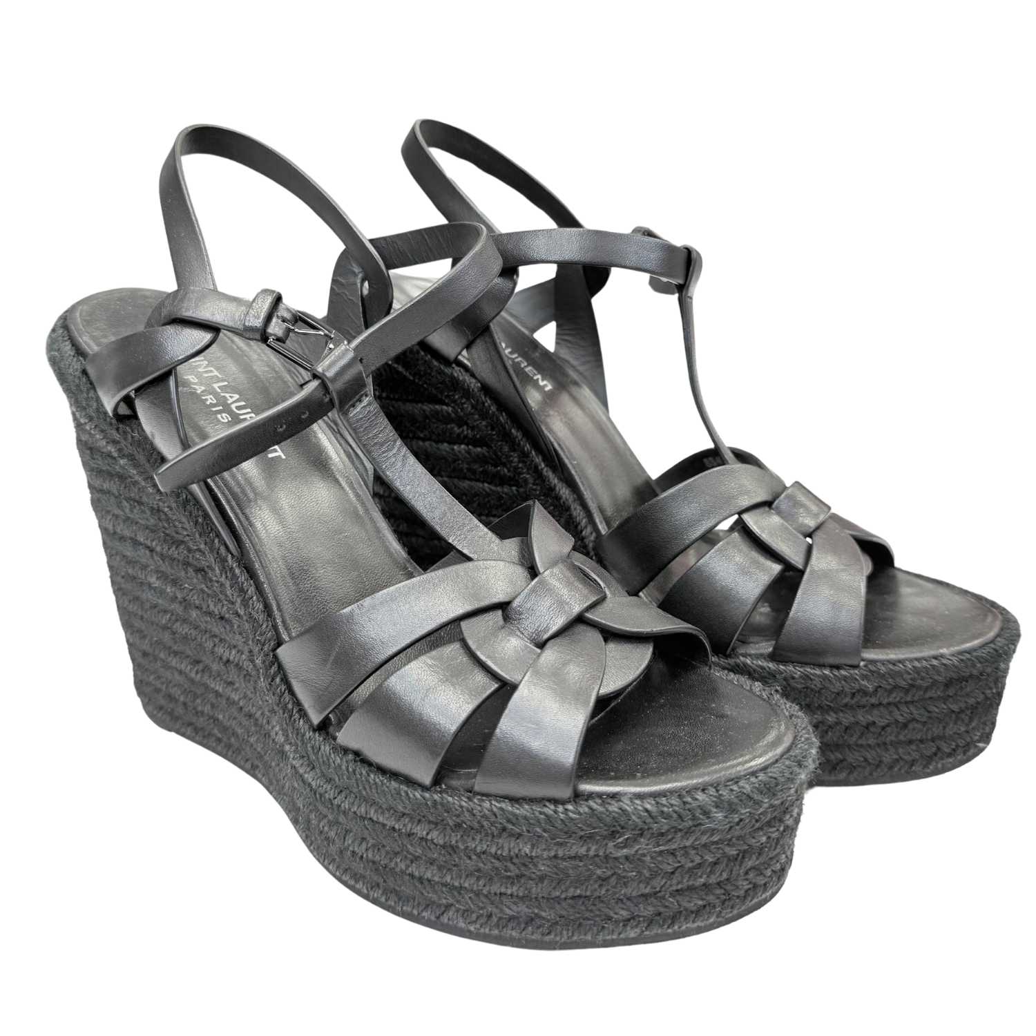 Yves Saint Laurent Tribute 95 Platform Espadrille Wedges Black