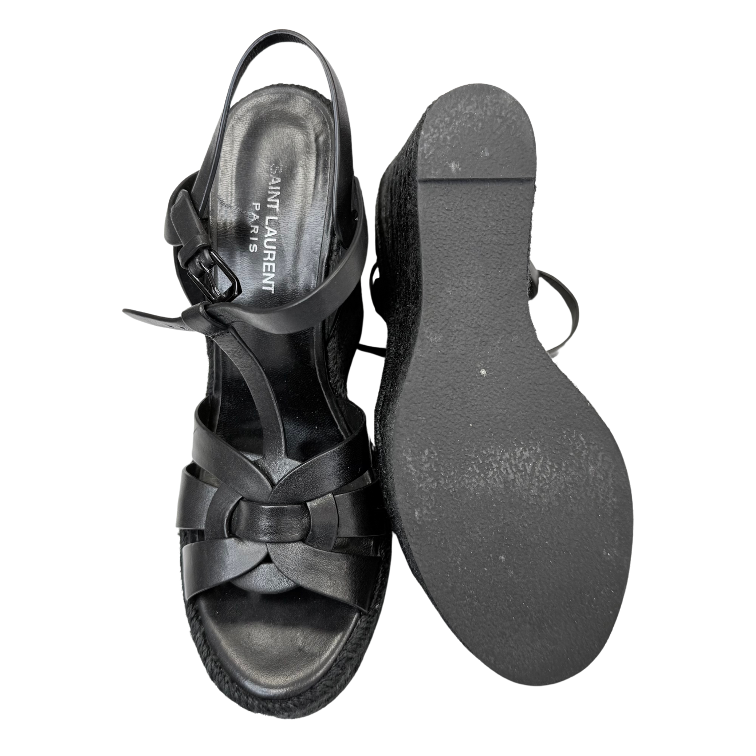 Yves Saint Laurent Tribute 95 Platform Espadrille Wedges Black