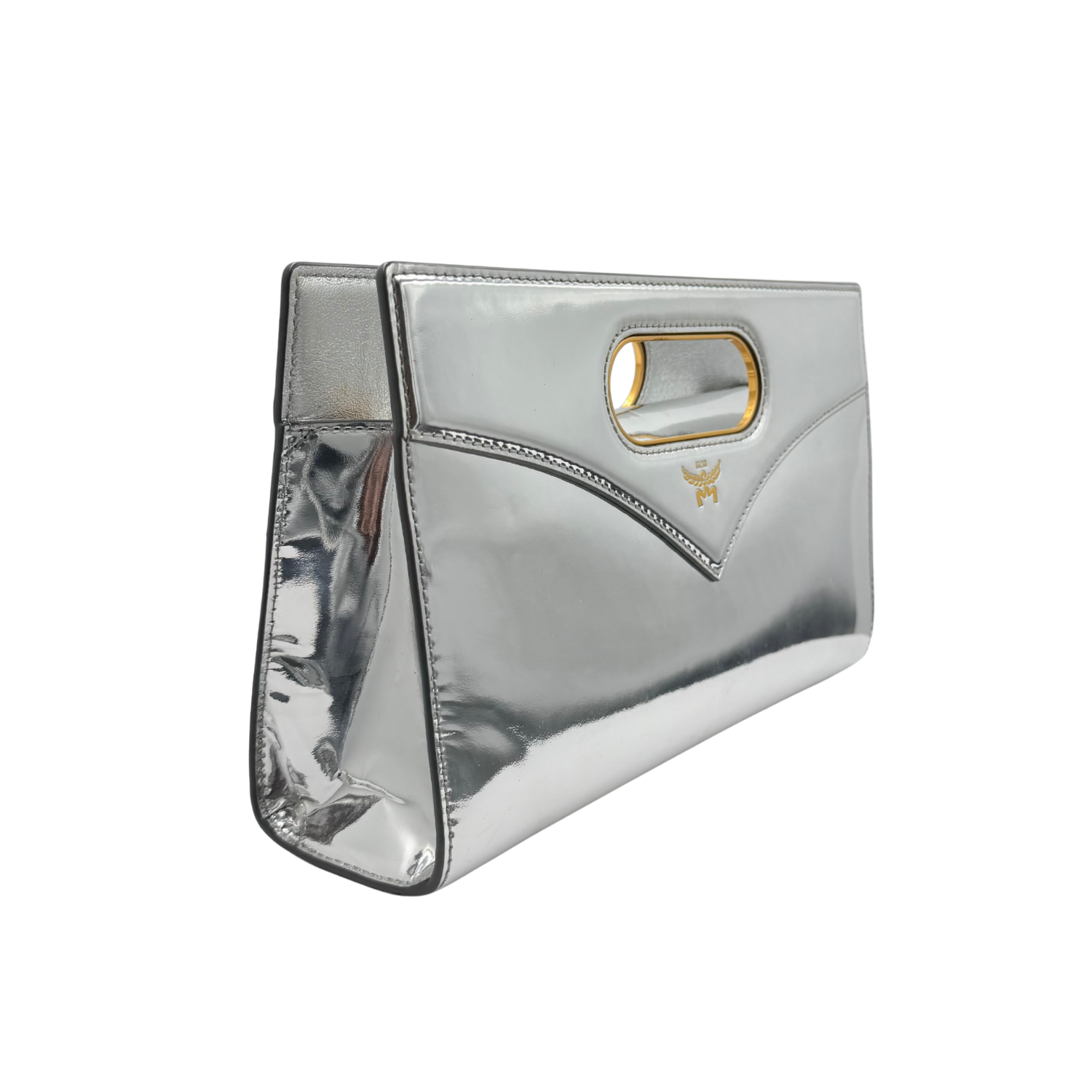 Small Diamond Metallic Clutch with Strap Silver