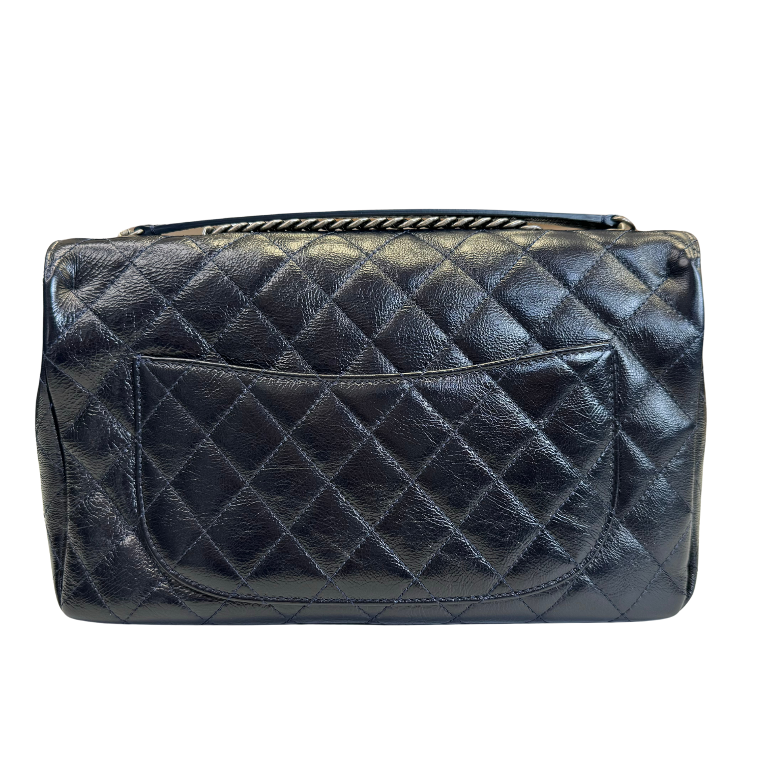 Chanel Single Flap Quilted Crinkled Calfskin Bag Navy