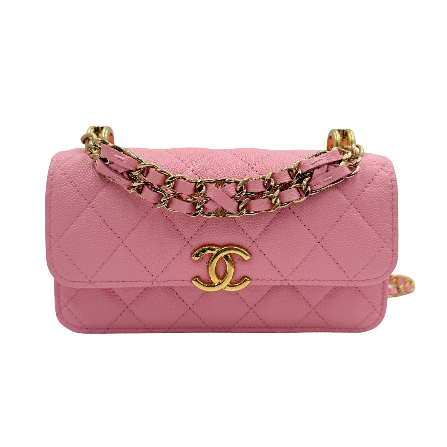 Chanel Quilted Pick Me Up Top Handle Wallet on Chain Pink