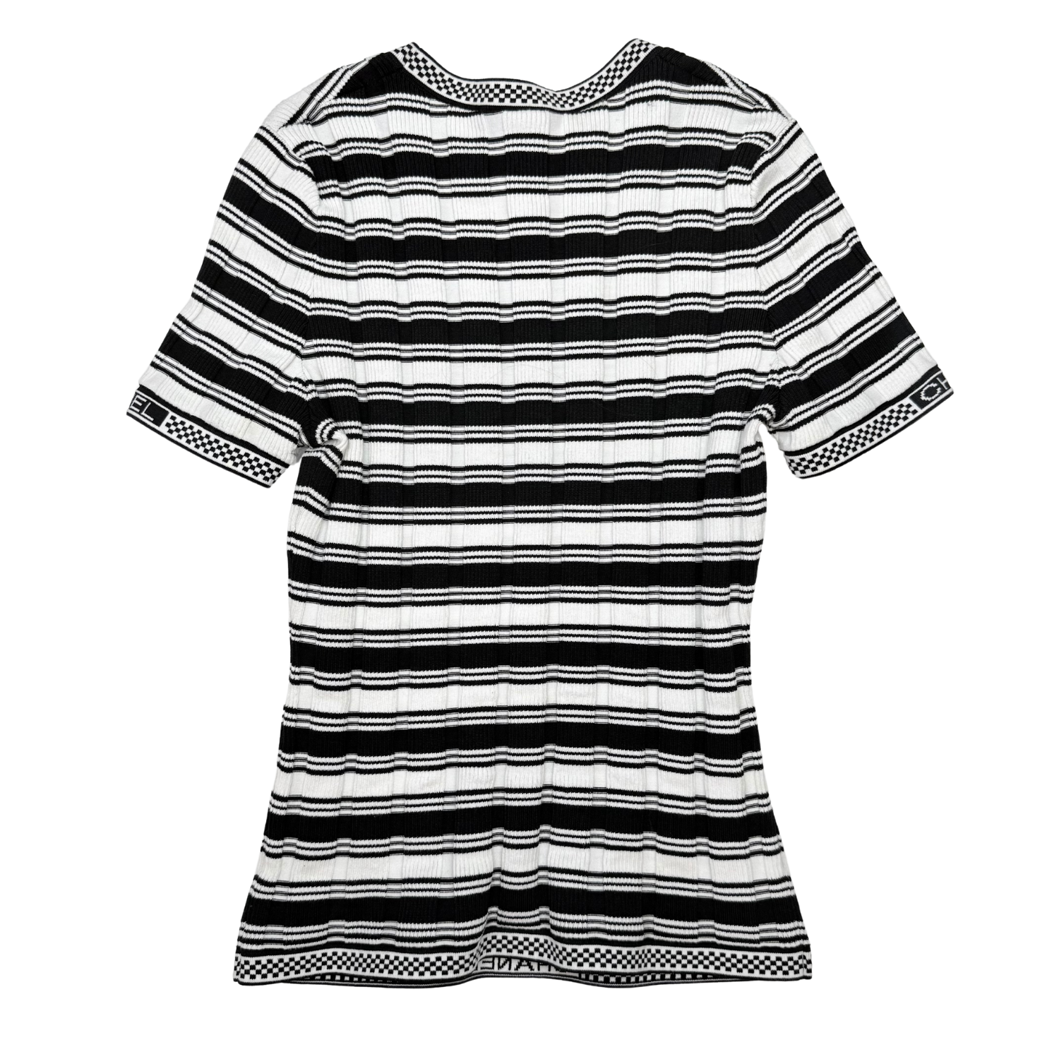 Chanel Striped Ribbed Short Sleeve T-Shirt