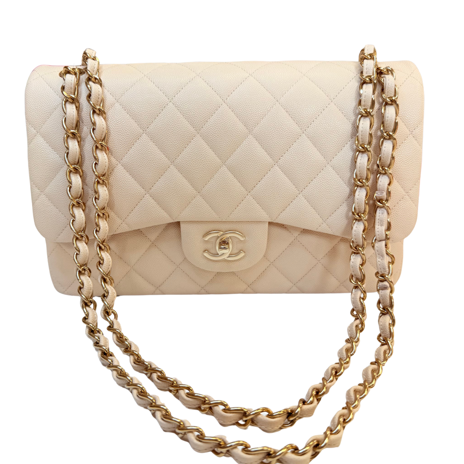 Chanel Caviar Jumbo Double Flap Classic Cream