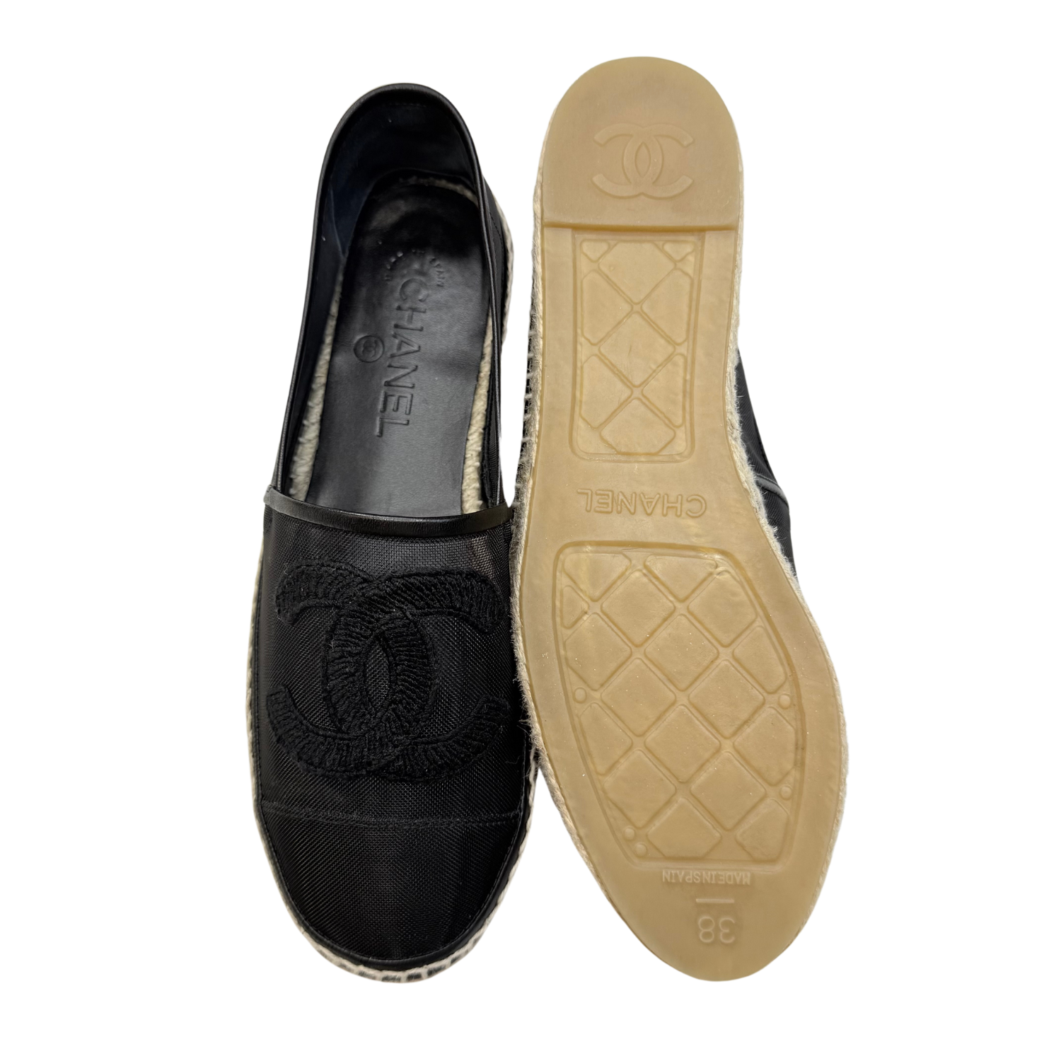 Chanel Interlocking CC Leather Trim Embellishment Espadrilles Black