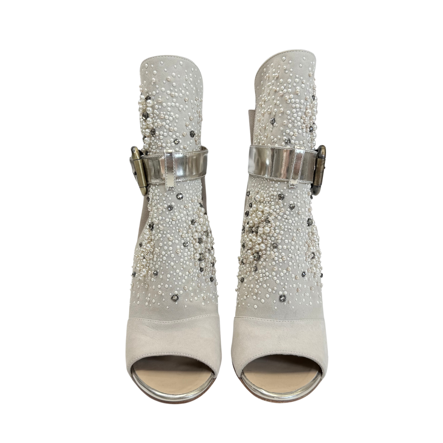 Vero Cuoio Pearl Embossed Strapped Booties Grey
