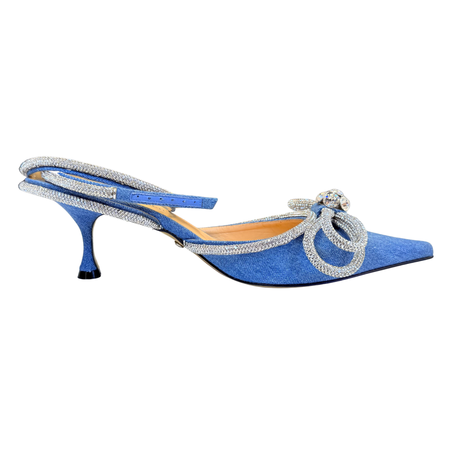 Mach & Mach Strass Bow Double Ankle-Strap Denim Pumps