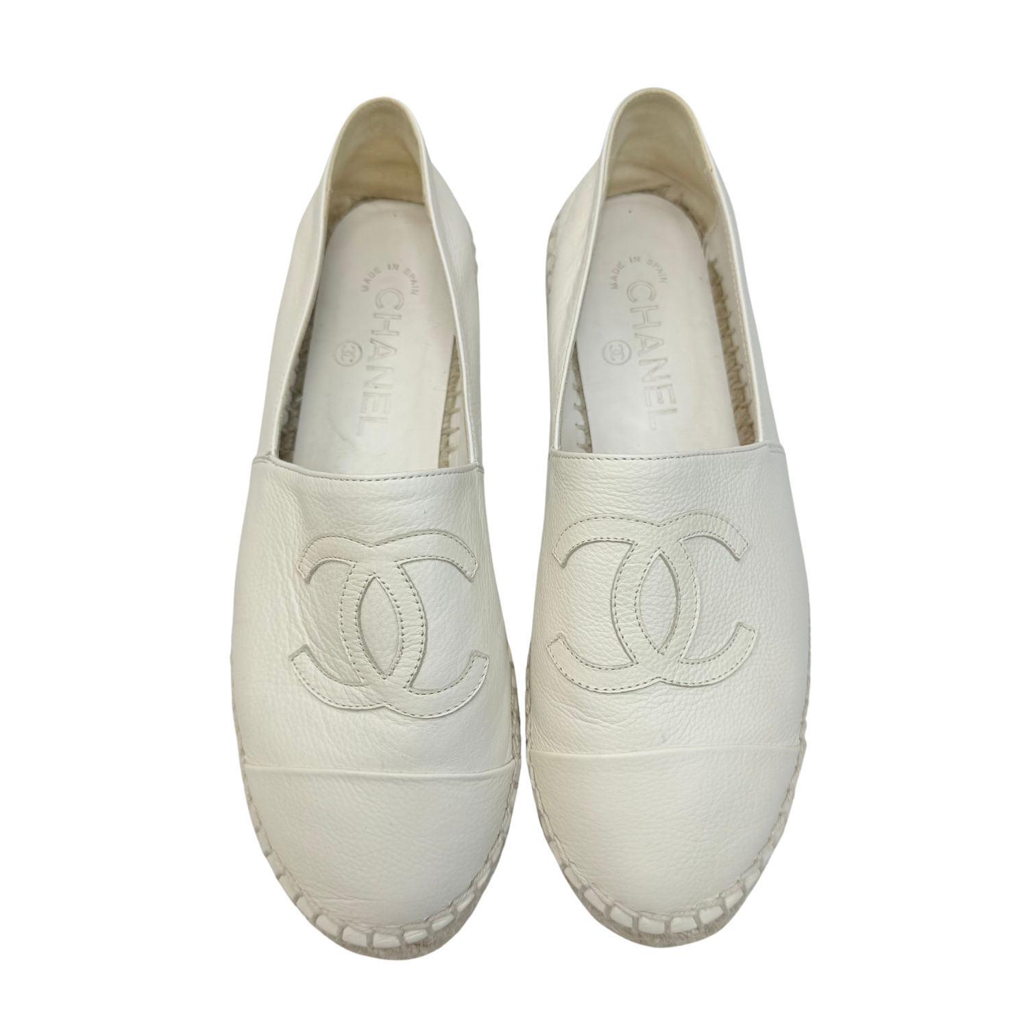 Chanel Interlocking CC Leather Espadrilles Cream