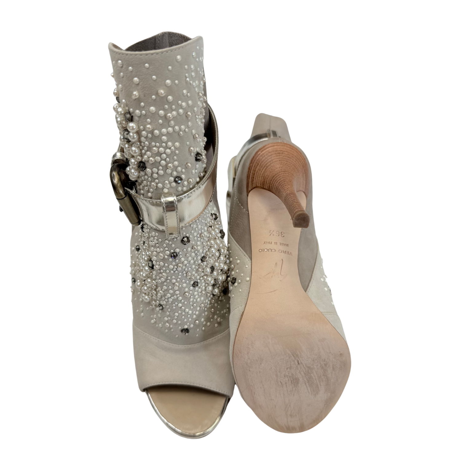 Vero Cuoio Pearl Embossed Strapped Booties Grey
