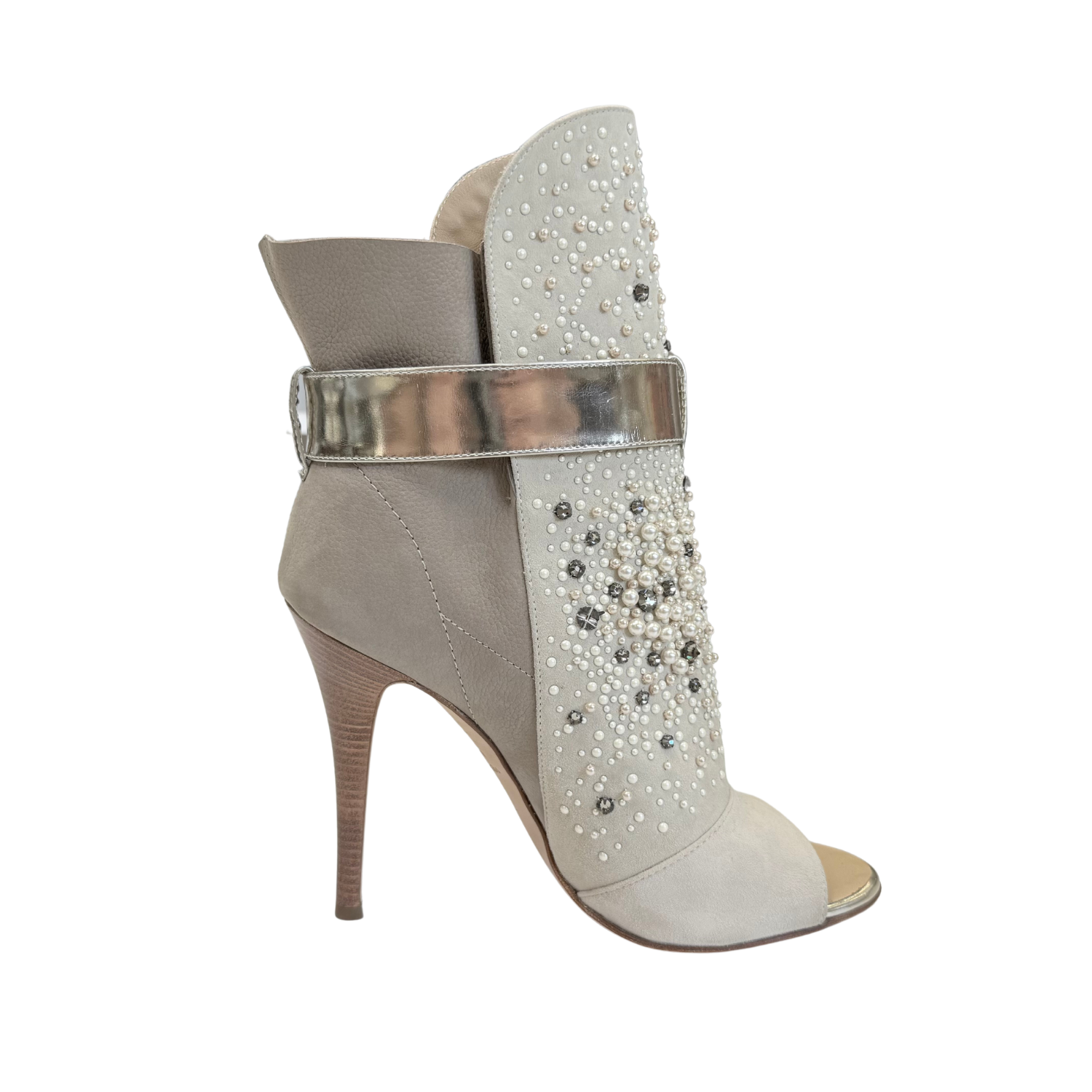 Vero Cuoio Pearl Embossed Strapped Booties Grey