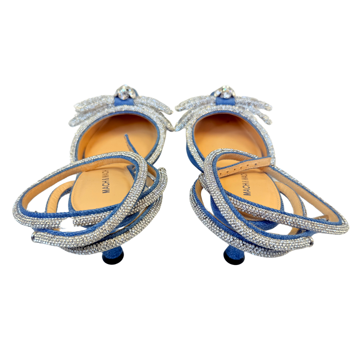 Mach & Mach Strass Bow Double Ankle-Strap Denim Pumps