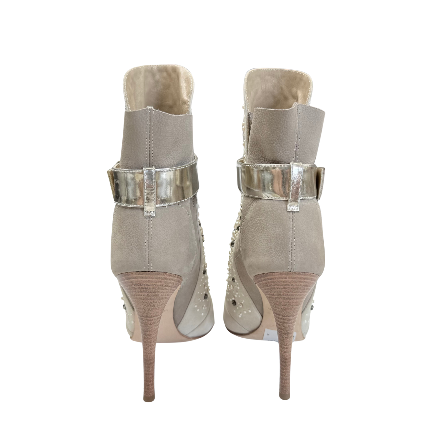Vero Cuoio Pearl Embossed Strapped Booties Grey