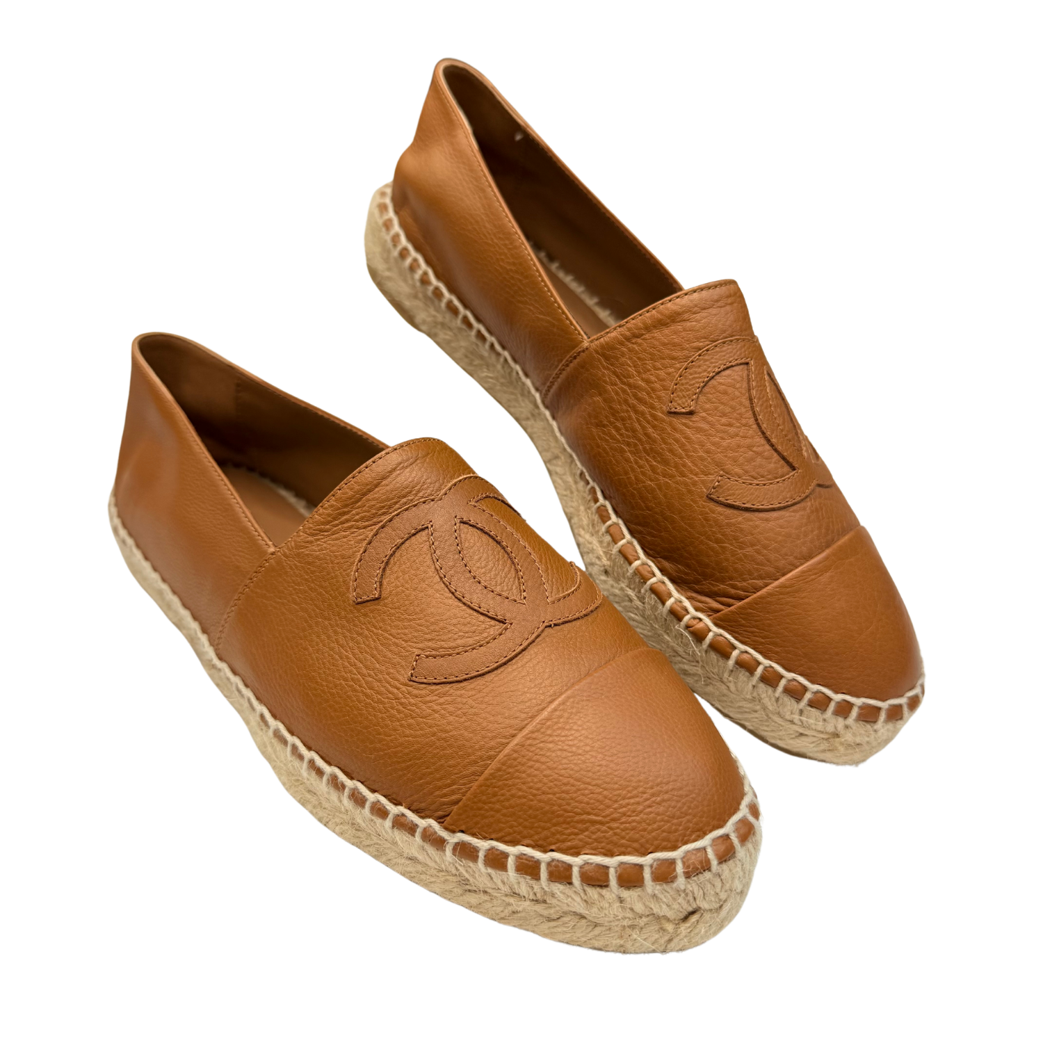 Chanel Interlocking CC Calfskin Espadrilles Camel Brown
