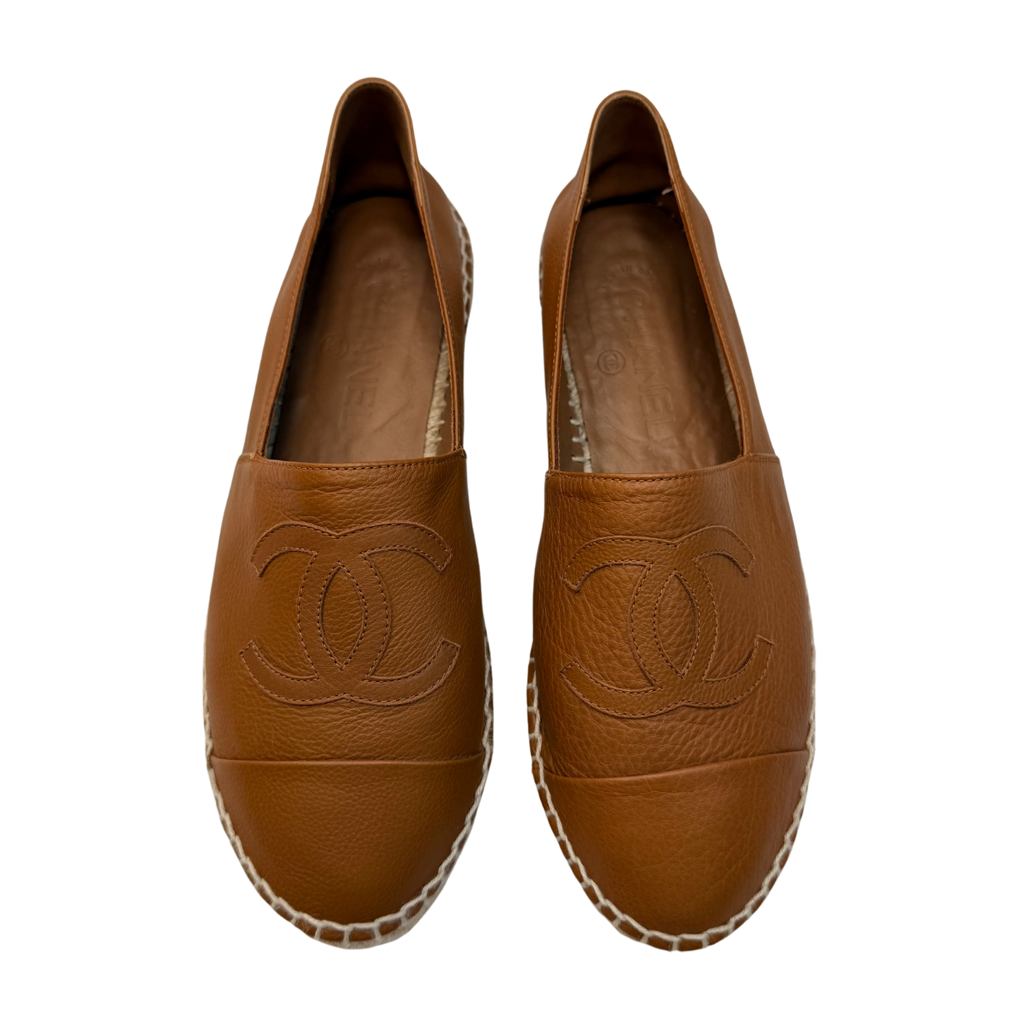 Chanel Interlocking CC Calfskin Espadrilles Camel Brown