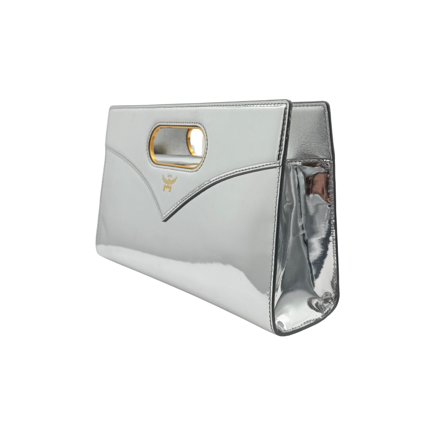 Small Diamond Metallic Clutch with Strap Silver