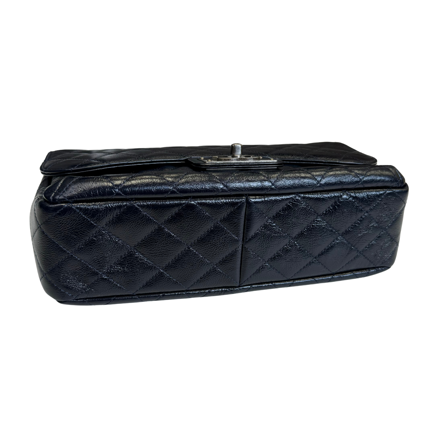 Chanel Single Flap Quilted Crinkled Calfskin Bag Navy