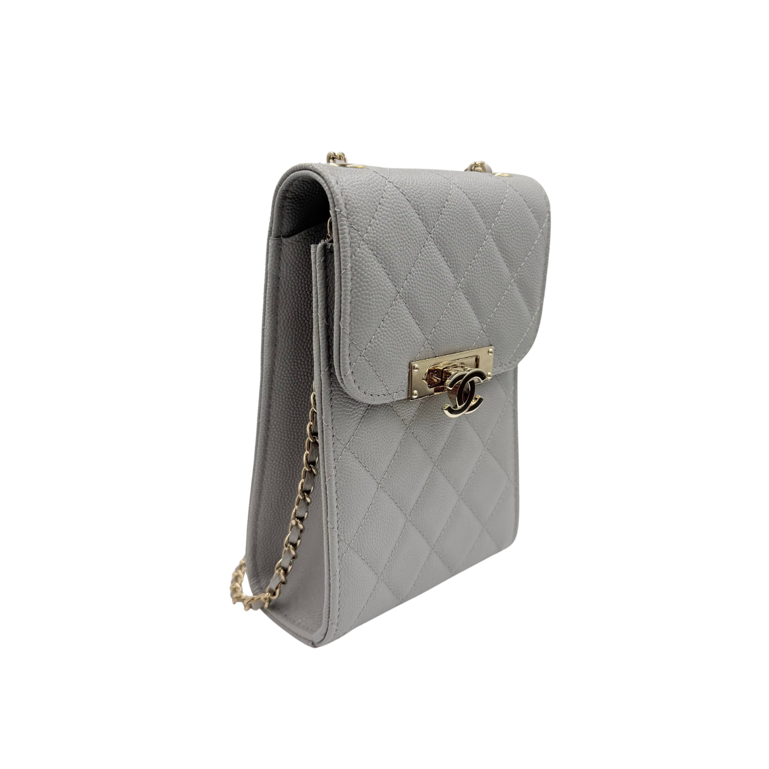 Chanel Caviar Quilted Leather Double Strap Crossbody Bag Light Gray