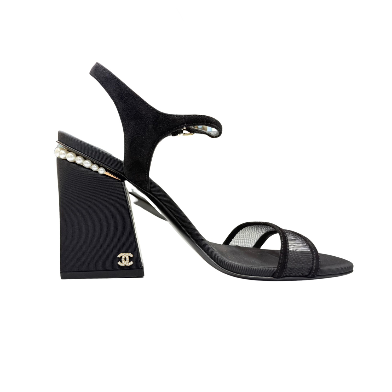 Chanel Grosgrain Open Toe Heeled Sandals Black