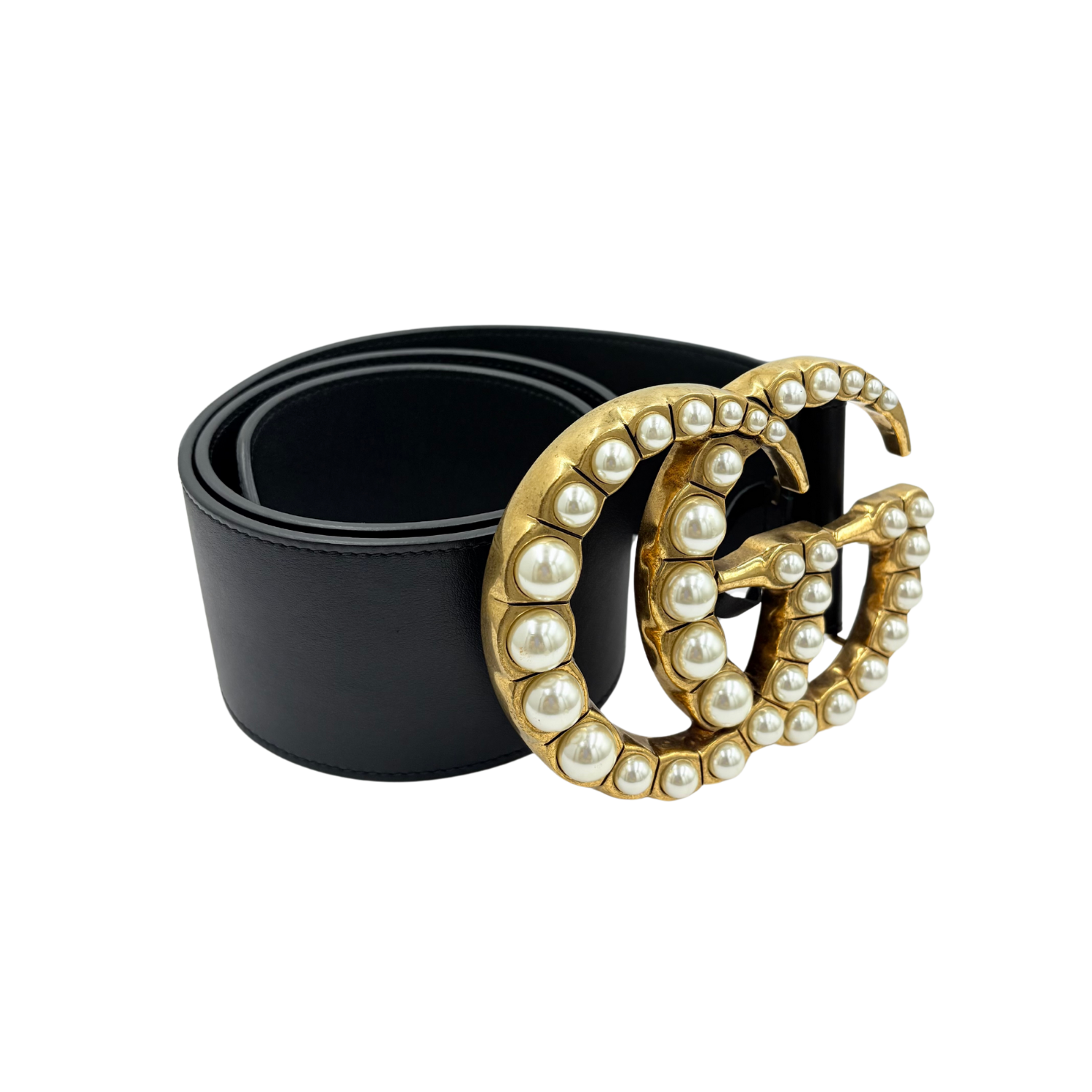 Gucci Large Faux Pearl Accents Wide Waist Belt