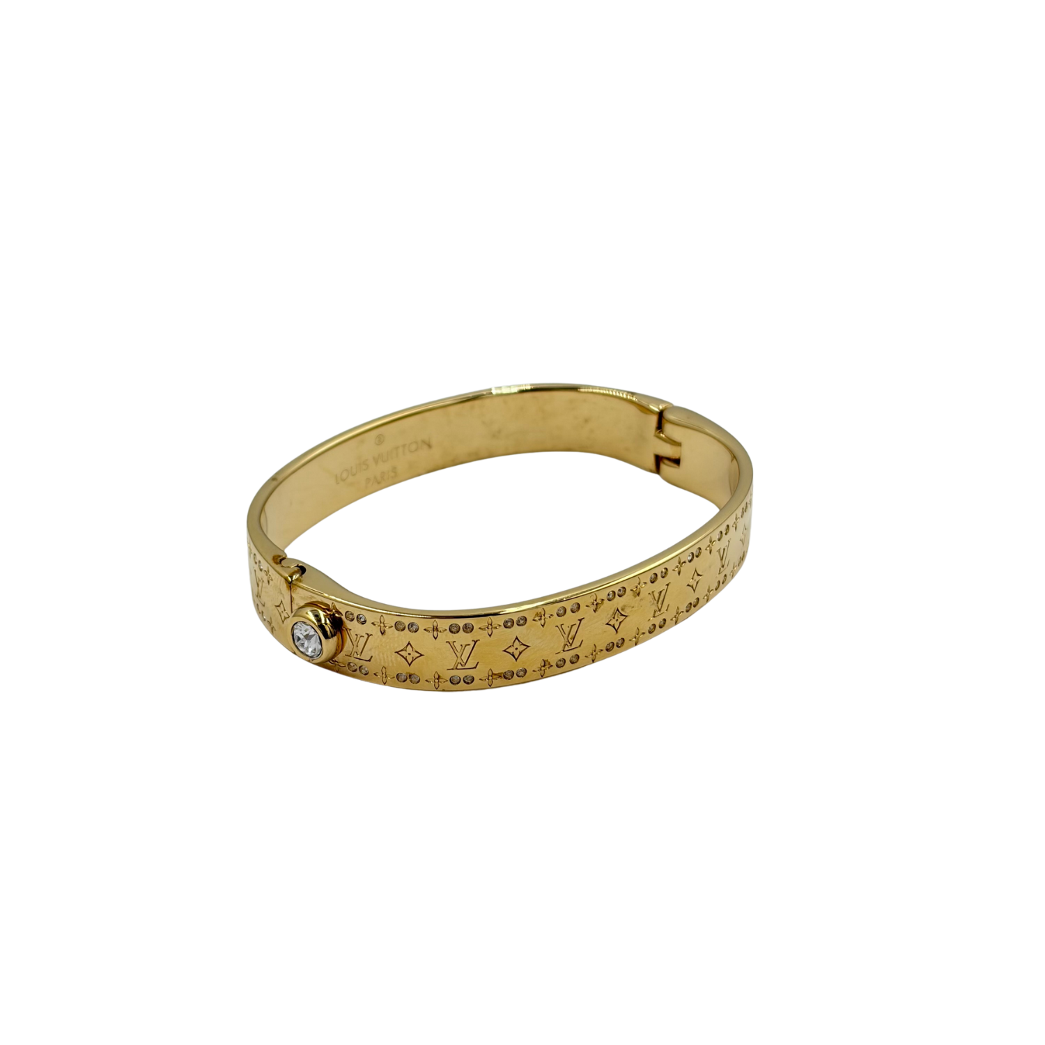Louis Vuitton Monogram Crystal Hinged Bangle Bracelet Gold
