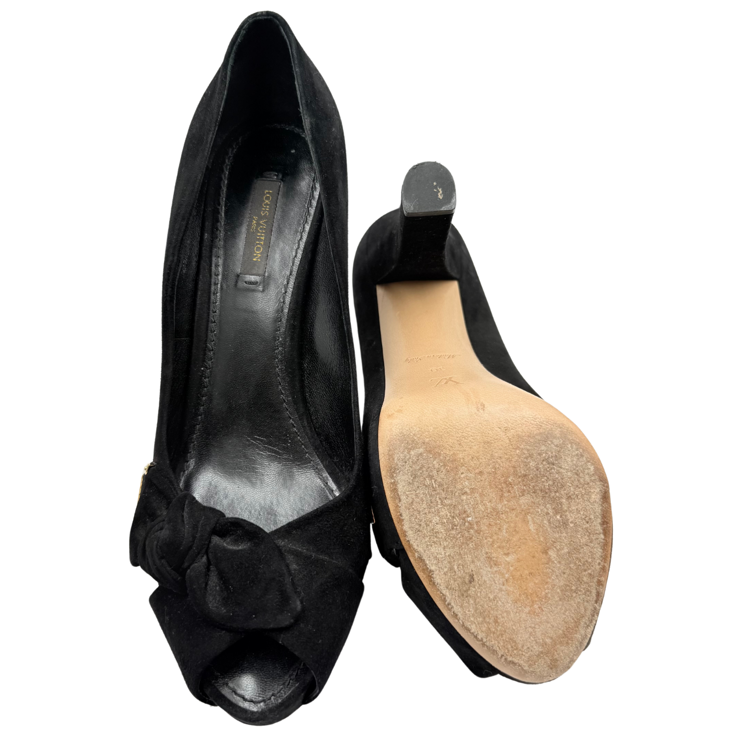 Louis Vuitton Peep Toe Camurça Azul Marinho Platform Pumps Black