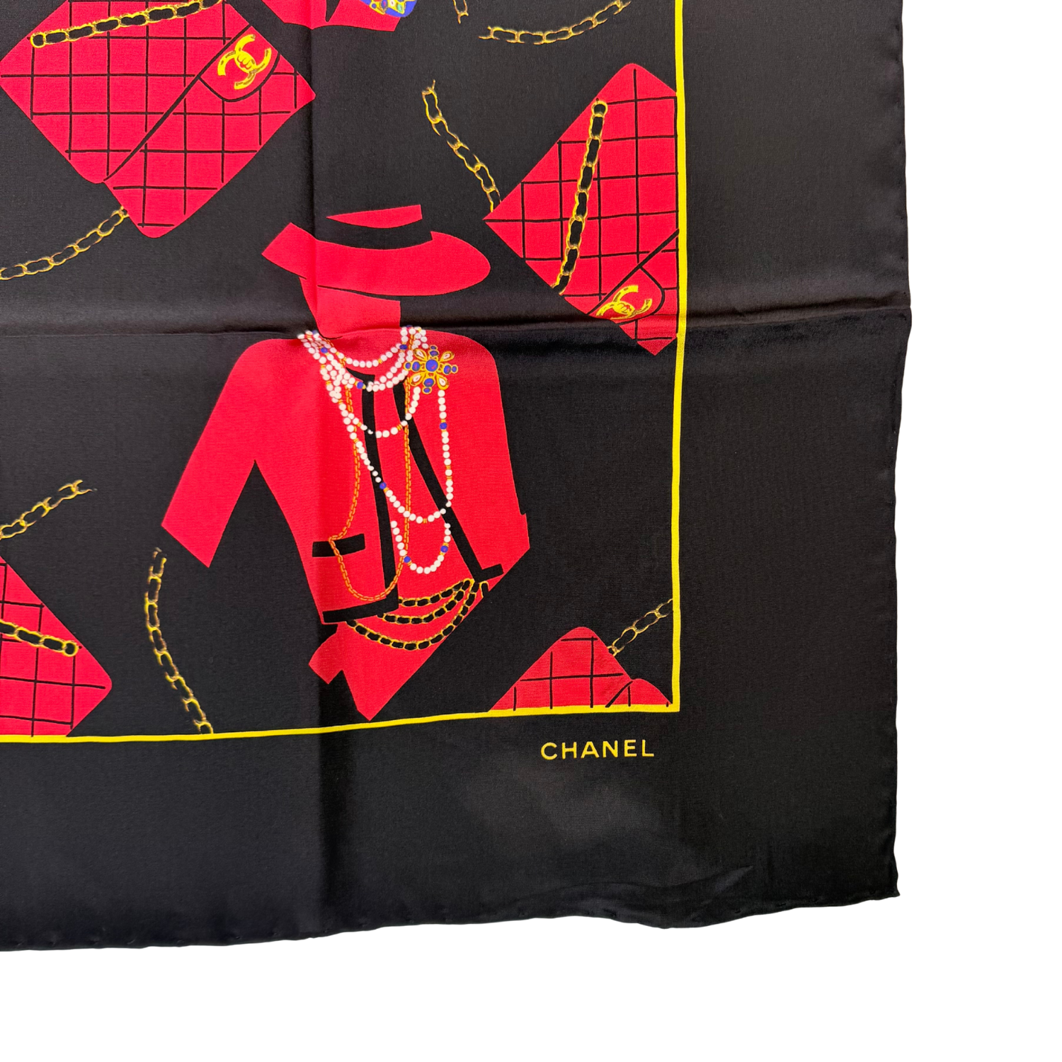Chanel Mademoiselle Silk Scarf Black and Red