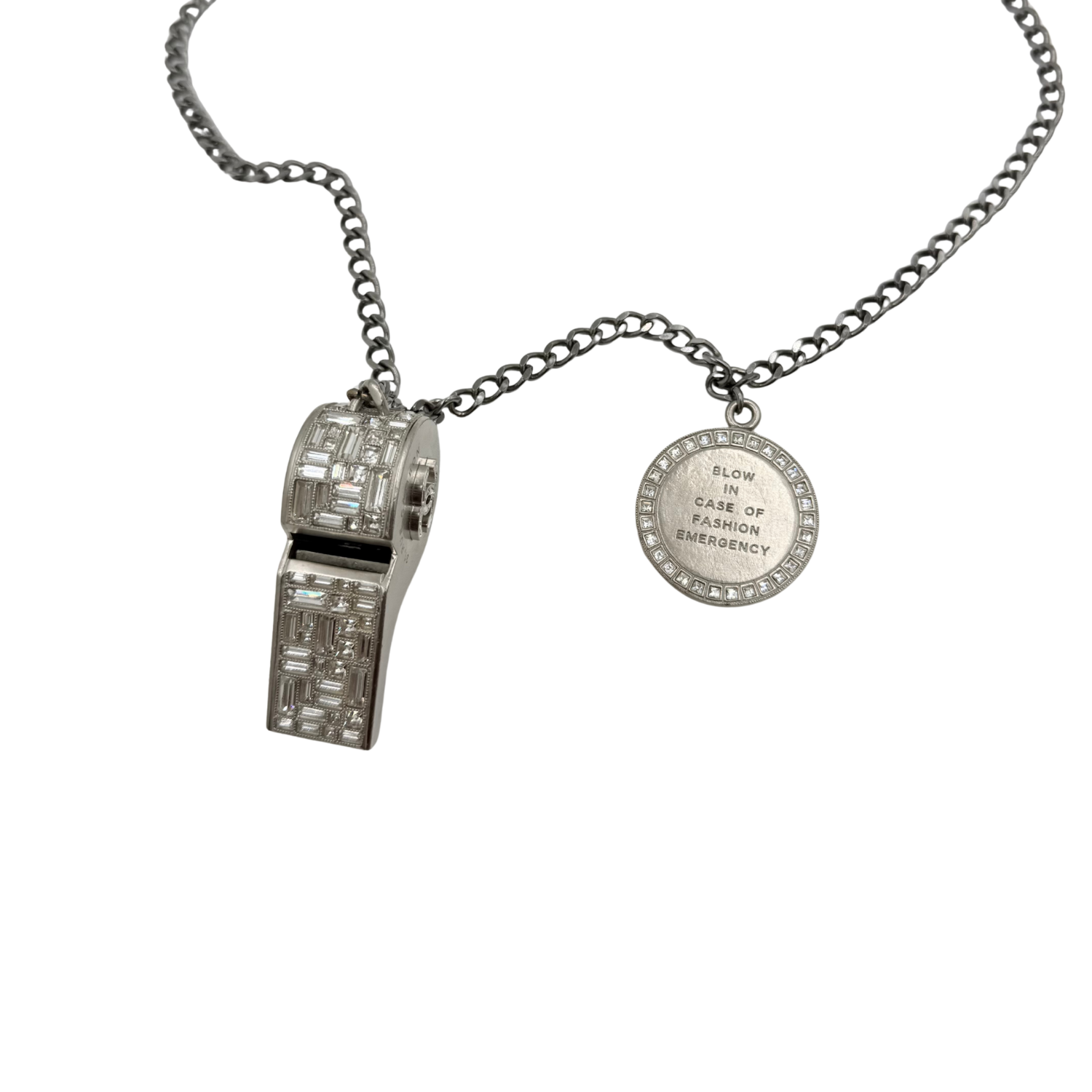 Chanel Strass CC Whistle Pendant Necklace Adjustable Silver
