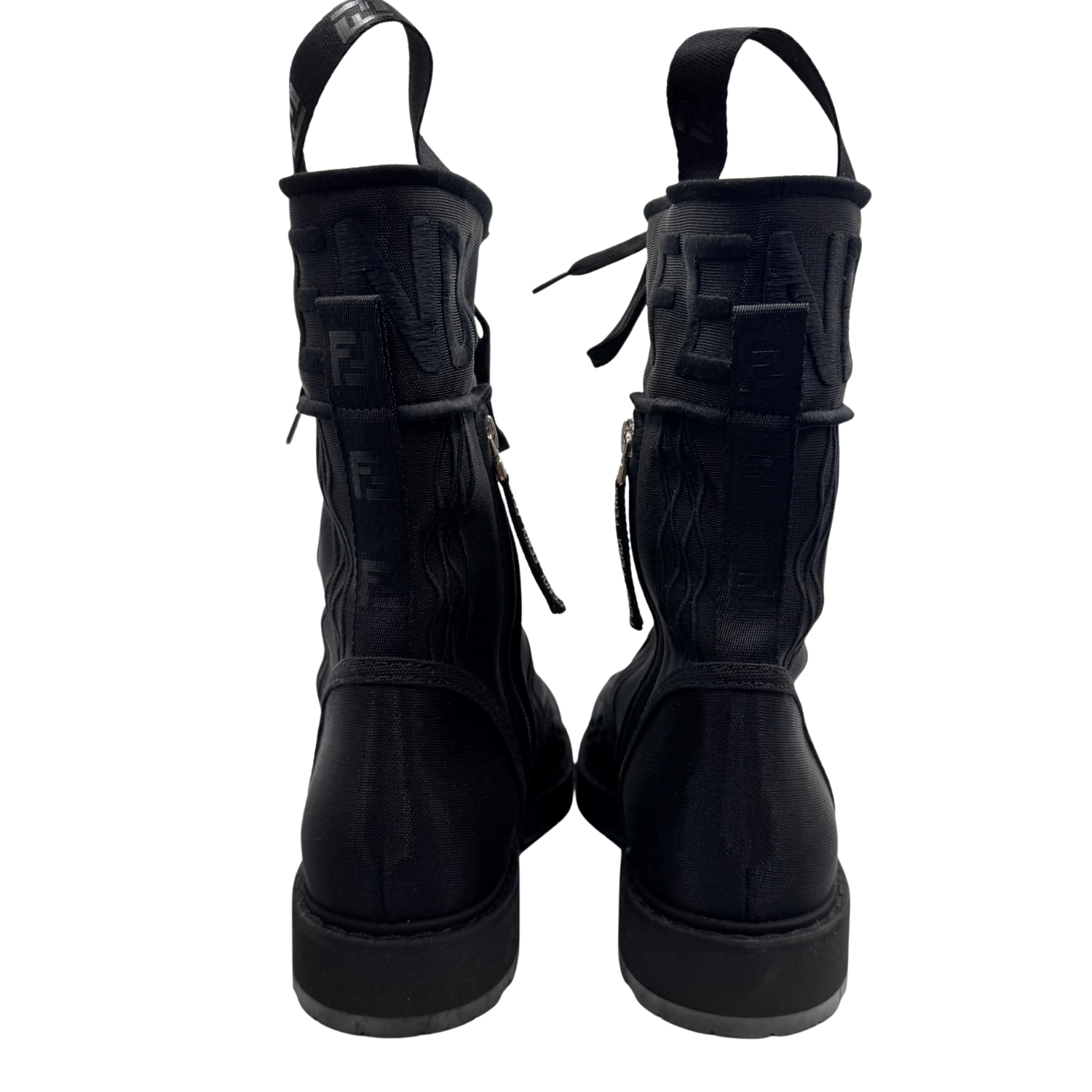 Fendi Mesh Embroidered Accent Combat Boots Black