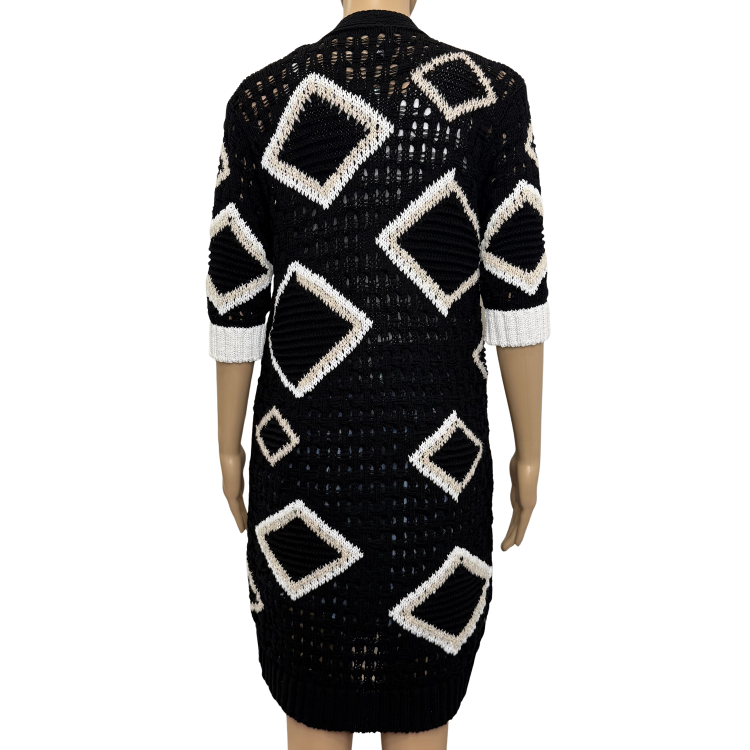Chanel Midi Knit Crochet Cardigan Black and Cream