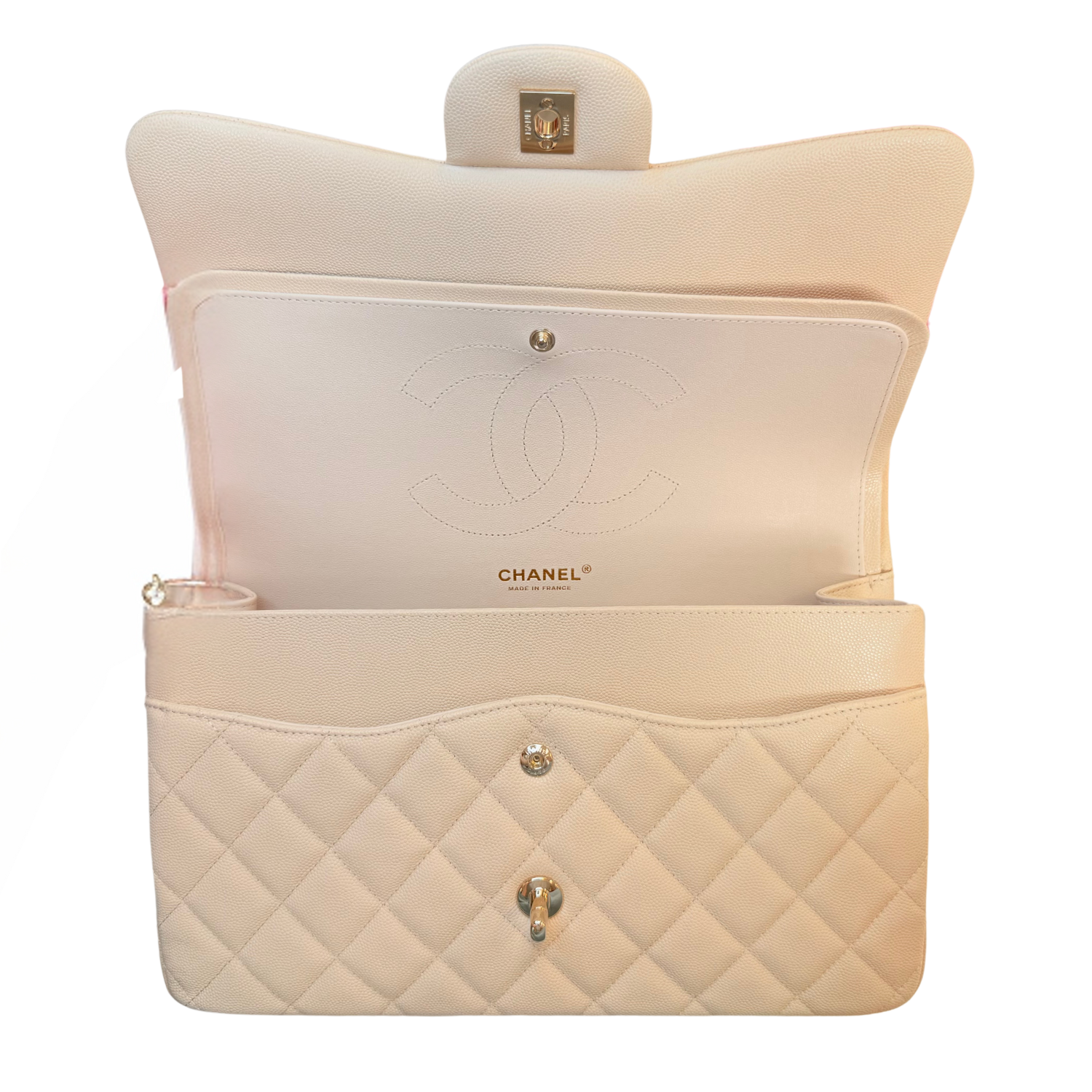 Chanel Caviar Jumbo Double Flap Classic Cream