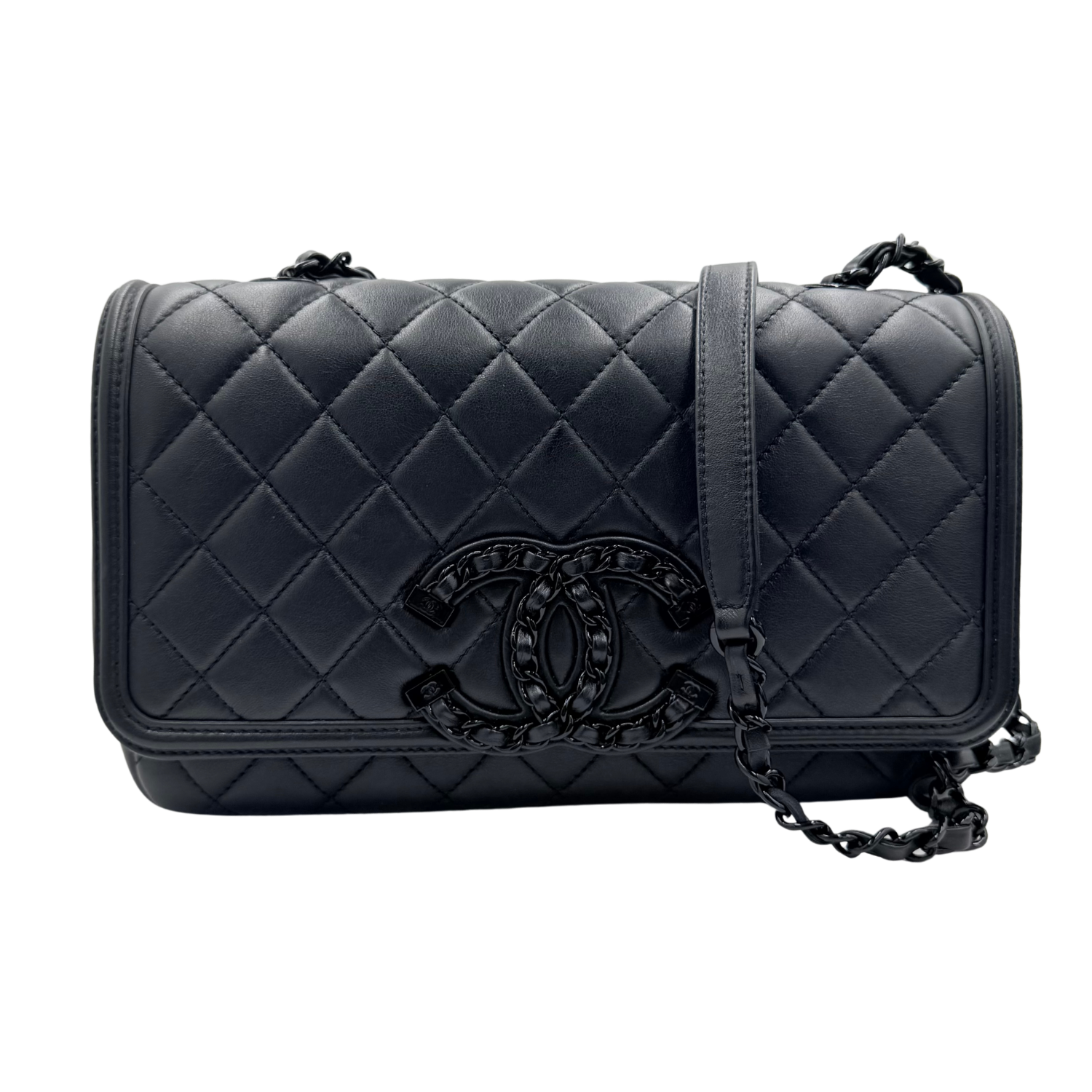 Medium CC So Black Filigree Flap Bag Black