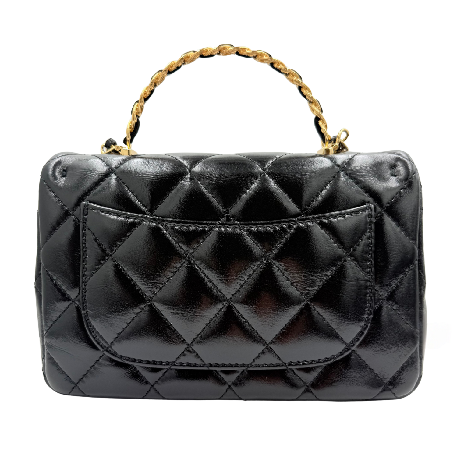 Chanel Metier's D'Art Runway Shiny Quilted Golden Links Top Handle Flap Bag Black